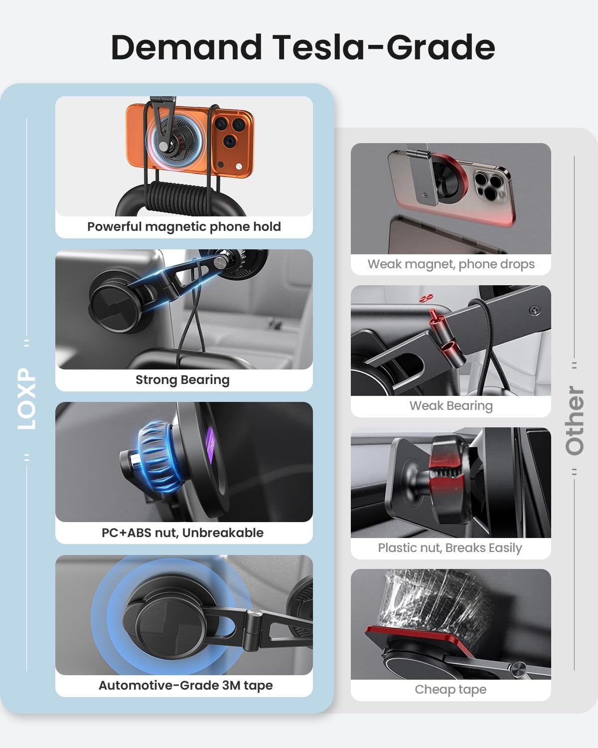 Thumbnail 6 de LOXP Upgrade Tesla Phone Mount: Strong Magnetic, Foldable Aluminum Car Mount for Model 3/Y and Juniper, 360° Rotating iPhone 17 Pro Max Ready