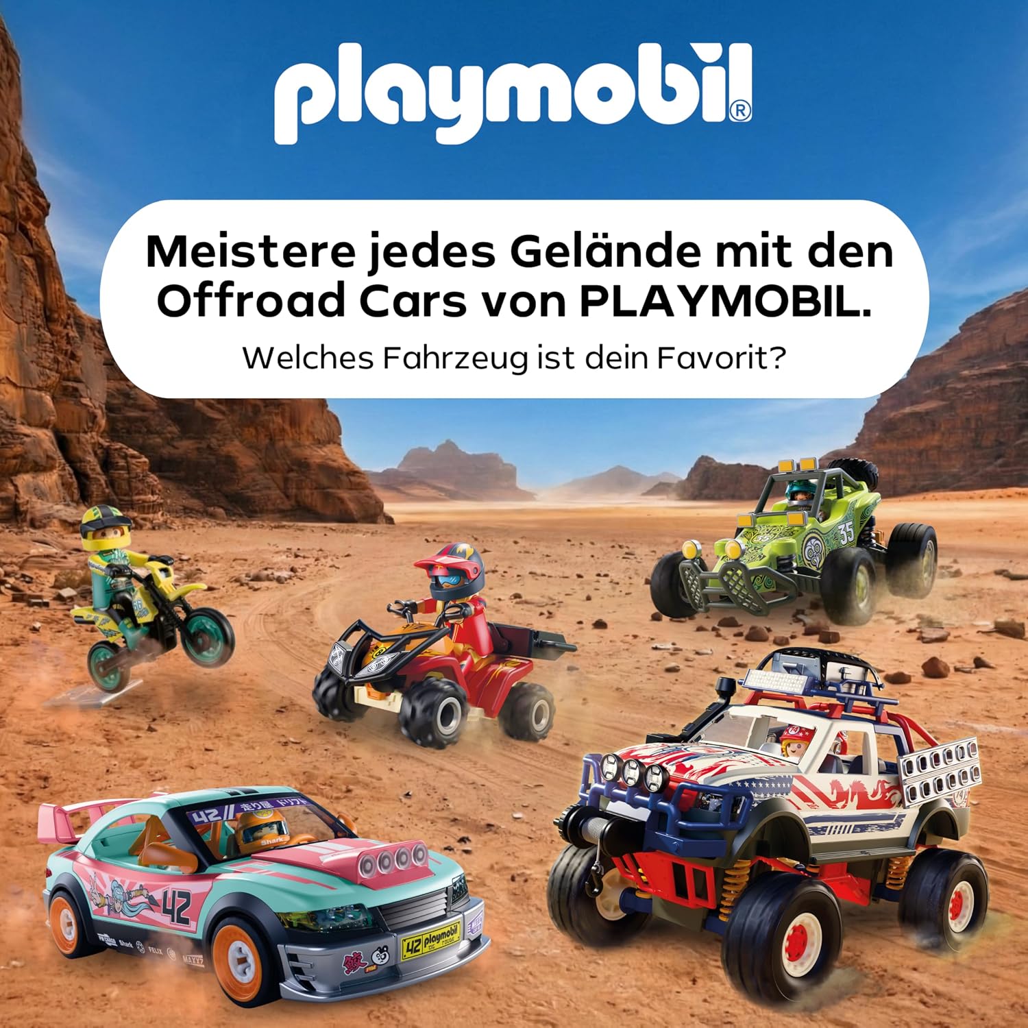 Detalle 2 de PLAYMOBIL Cars Offroad Truck 72061 – Geländewagen mit Seilwinde und Brückenplatten