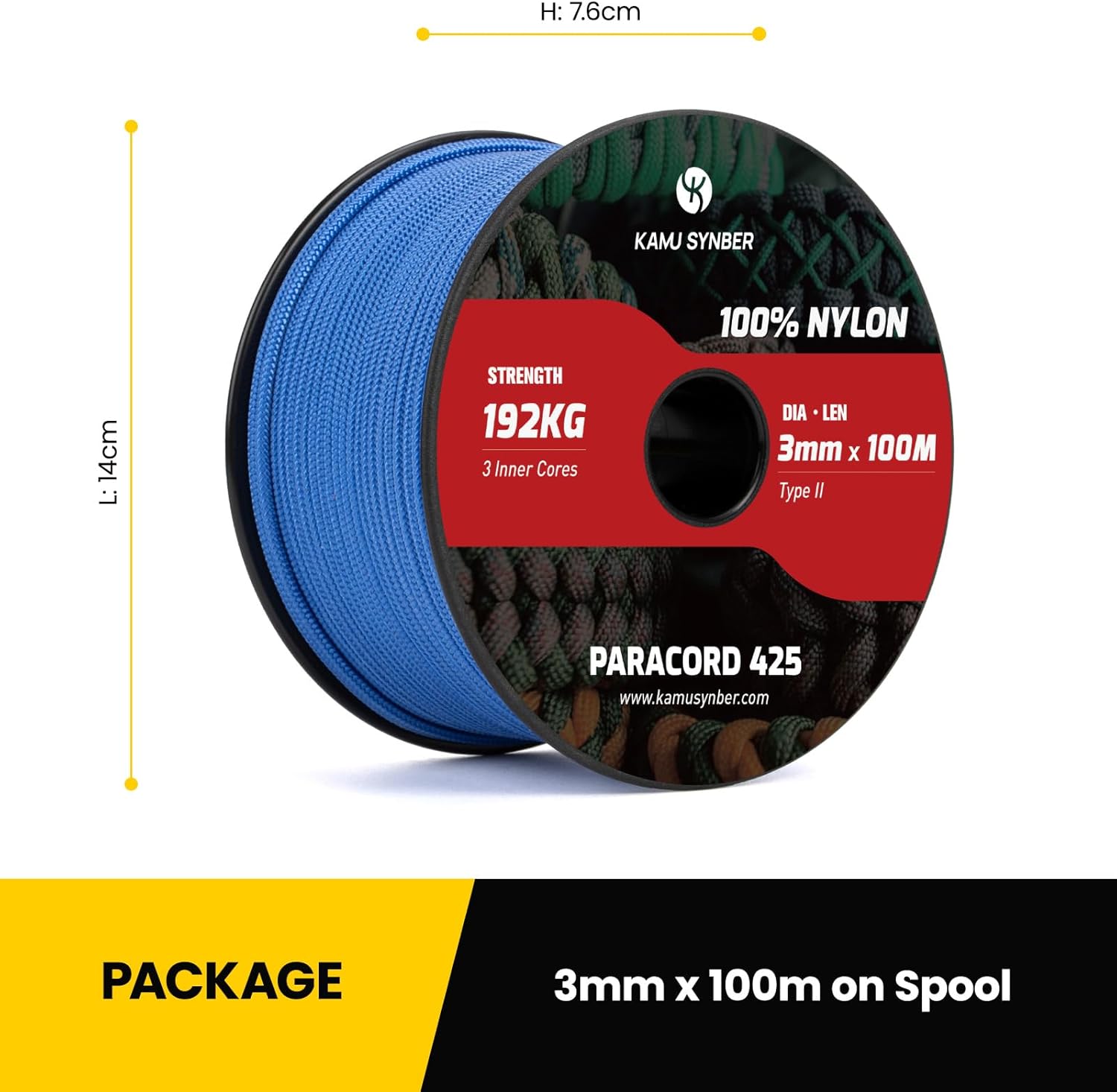 Detalle de Kamu Synber Paracord 3mm x 100m Paracord 425 – 192 kg Tragkraft, Dunkelblau