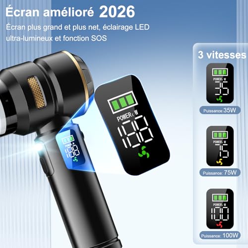 Detalle de Aspirateur Voiture Aurvite 4 en 1 sans fil — Puissance 32 000 Pa, LCD et 3 vitesses