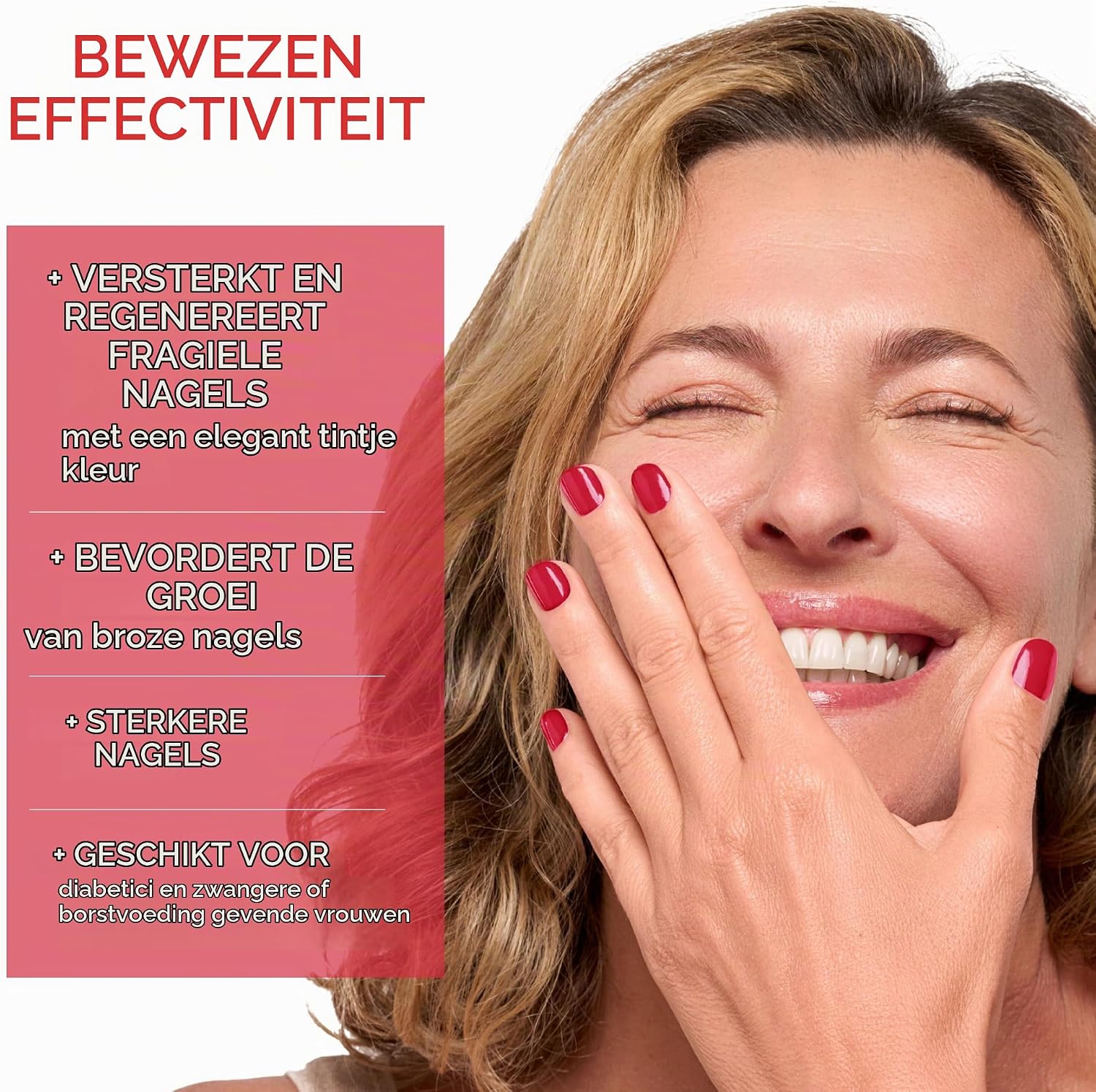 Detalle de PODERM Nail Strengthener Polish Red Rose – nagelversterkende lak met biotine