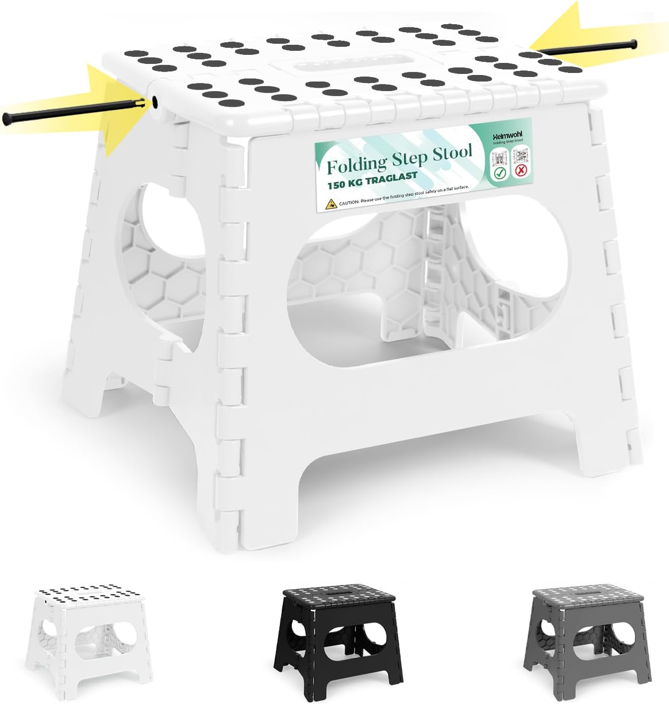 Detalle de HEIMWOHL Reinforced Folding Step Stool — 11 Inch, Anti-Slip, 150kg Capacity