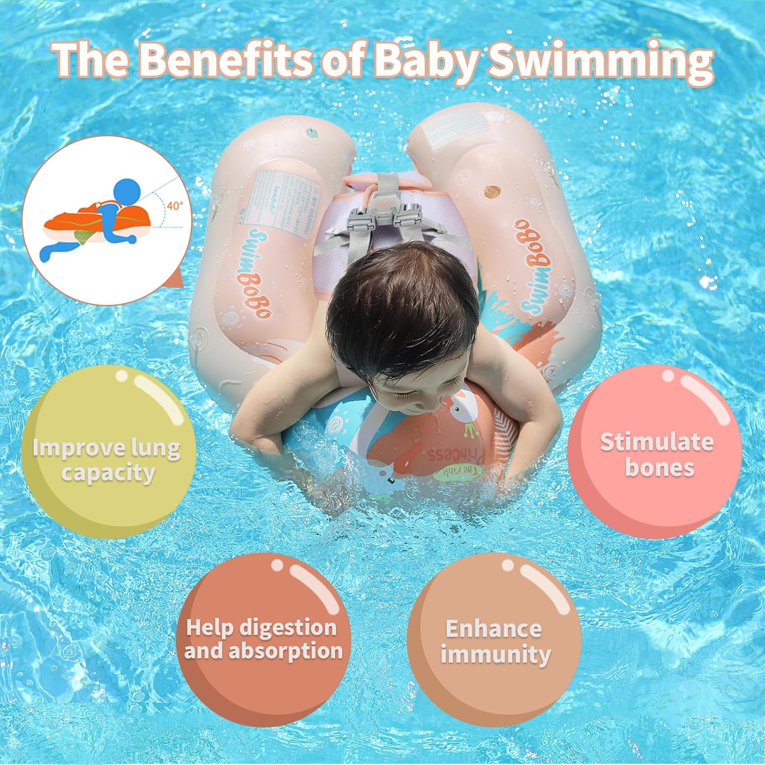 Detalle de Free Swimming Baby Inflatable Pool Float with Sun Canopy (3–36 Months)
