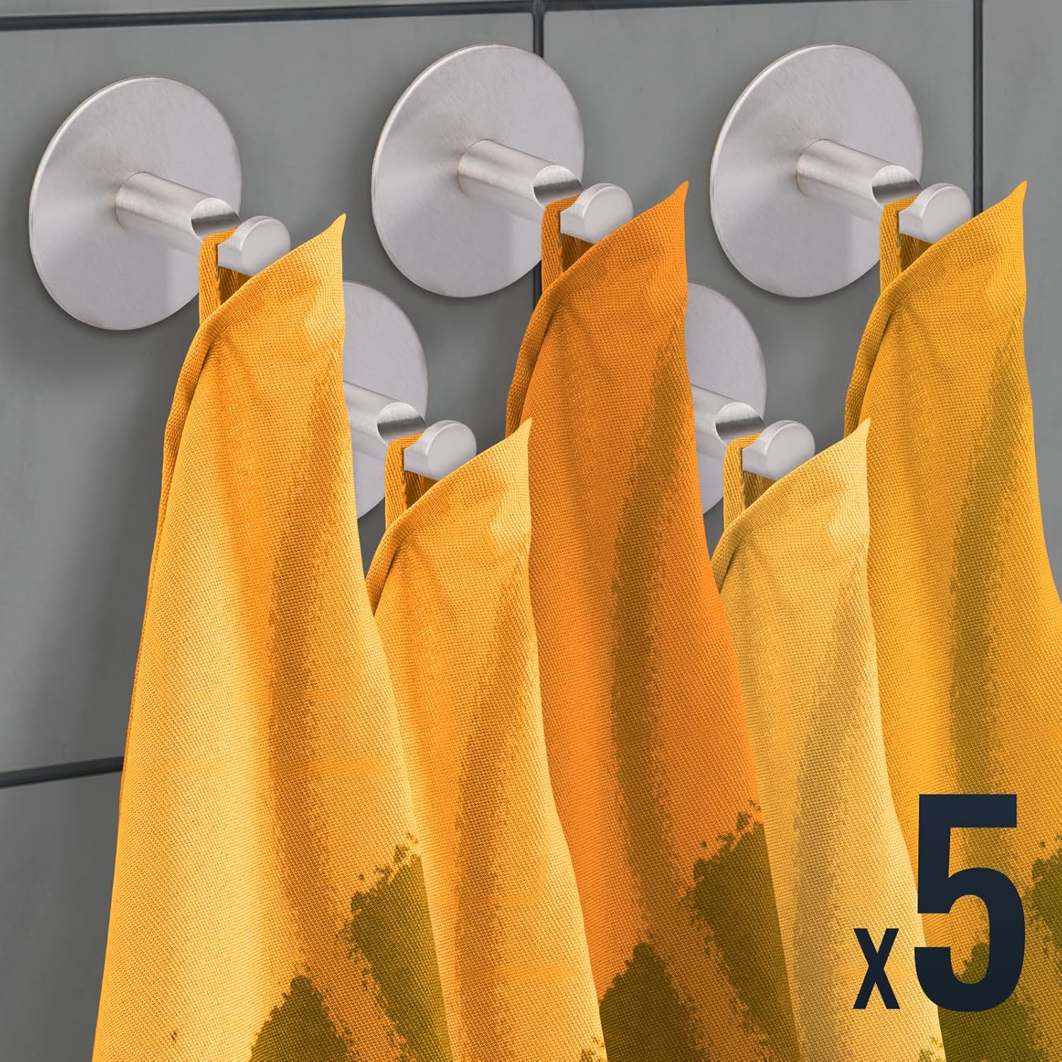 Thumbnail 1 de Lot de 5 crochets adhésifs RICOO en acier inoxydable pour salle de bain et cuisine (MH016-5)