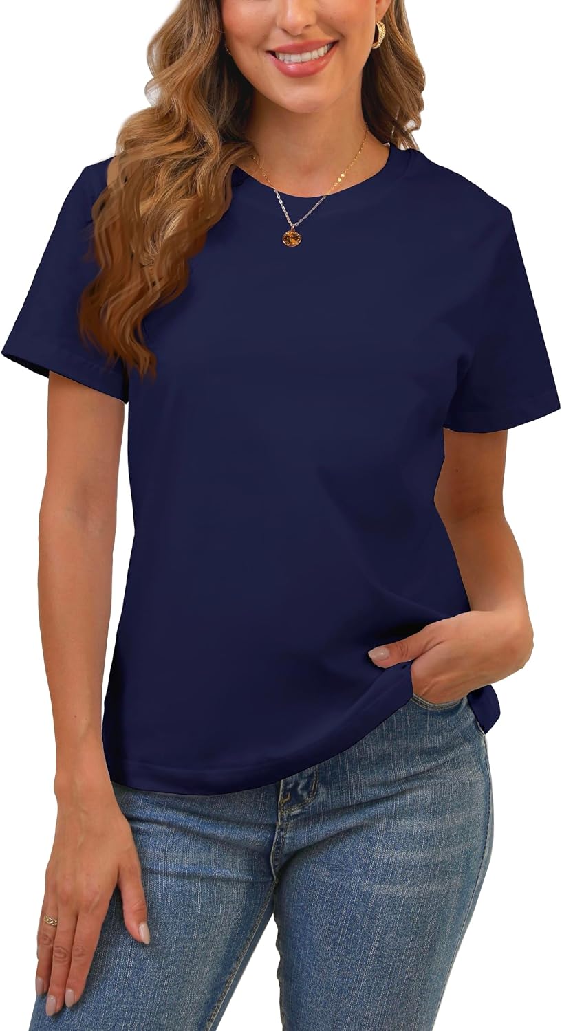 Detalle de BJY Cotton Basic T-Shirt for Women, Crew Neck, Short Sleeve
