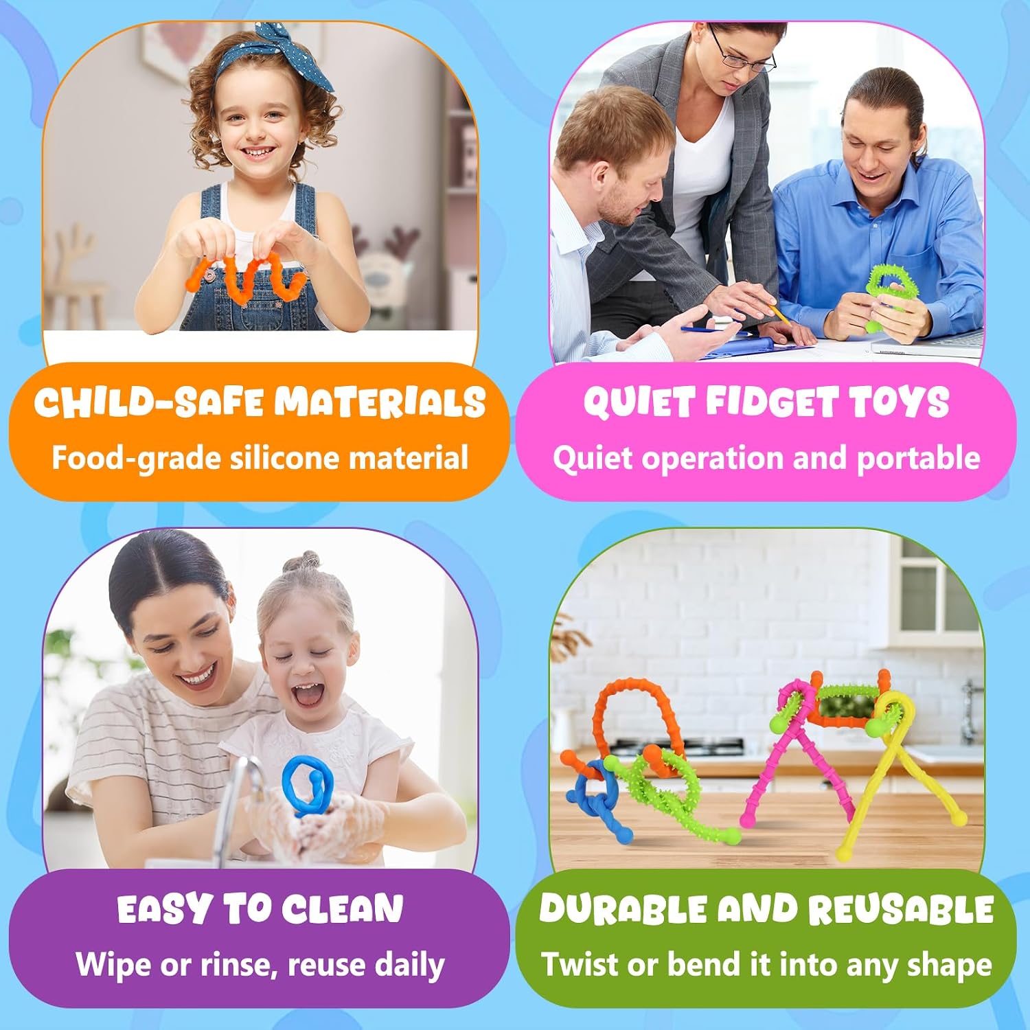 Detalle 2 de 6 Pack Fidget Toys Textured Stretchy Sensory Stick