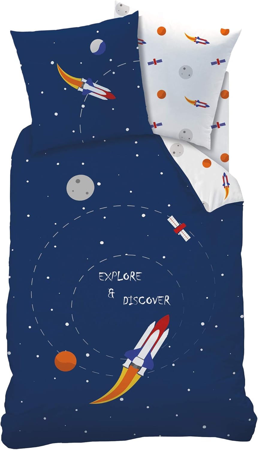 Thumbnail 2 de MATT & ROSE Parure de lit enfant Explore Space en 100% coton 140x200 (bleu)