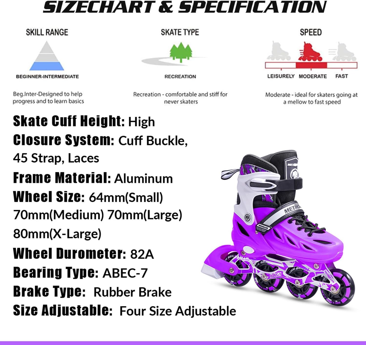 Thumbnail 1 de METROLLER Adjustable Inline Skates (Inline Skating for Kids, Youth & Adults) with Light-Up Wheels