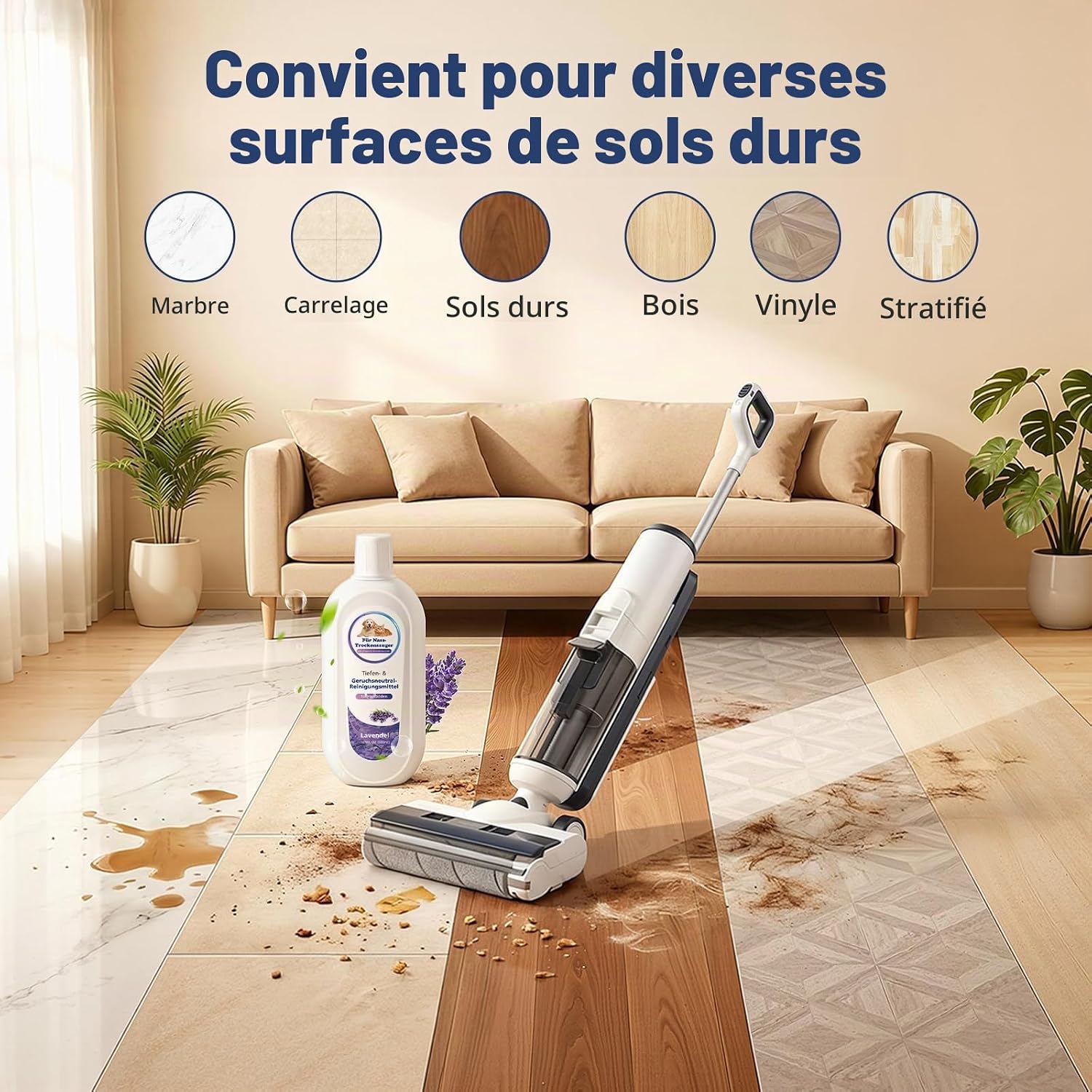 Detalle de VILLAPOOL vloerreiniger 2 x 500 ml met lavendelgeur voor Tineco Floor One