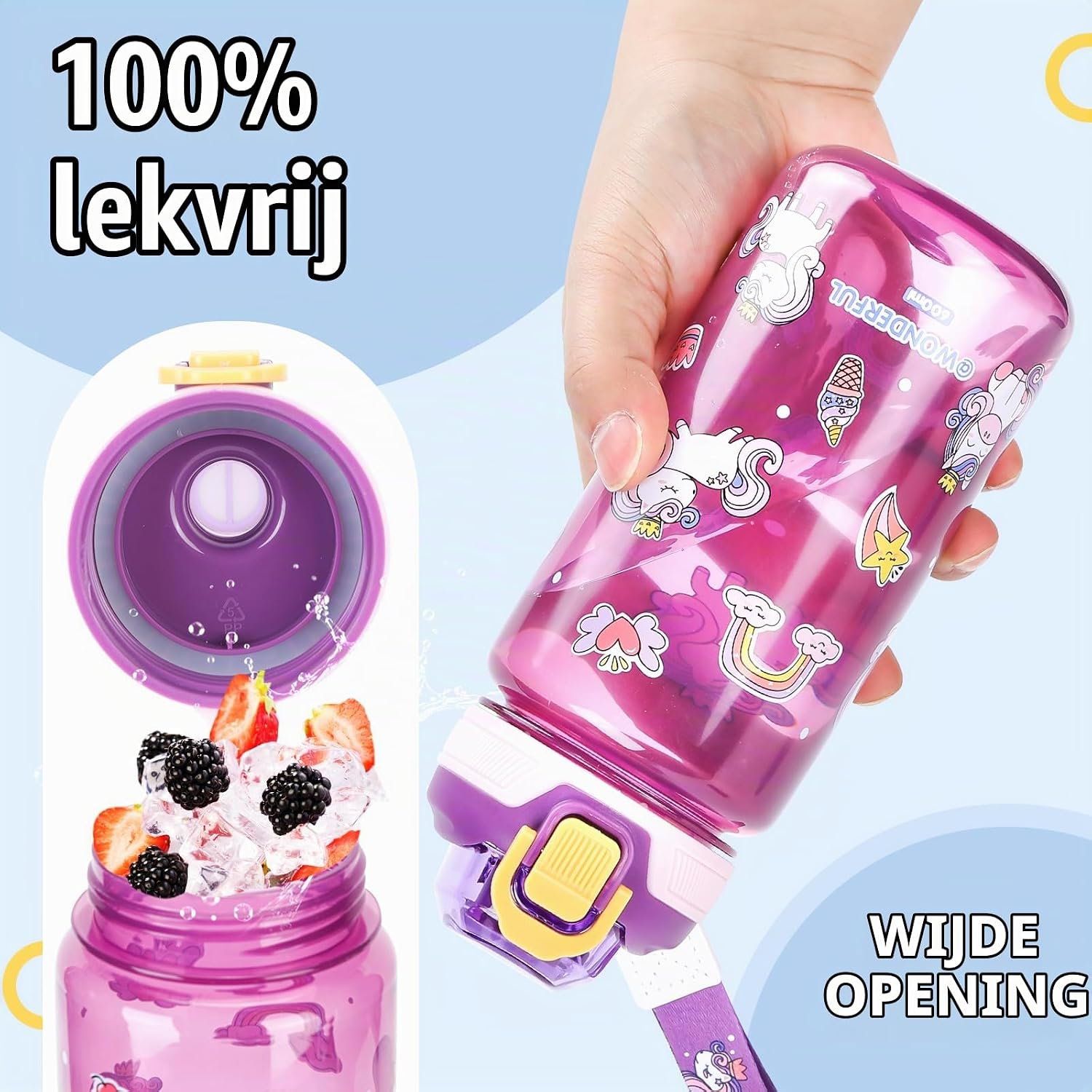 Detalle de SUPPRUI zhiyinertongde002 kinderdrinkfles 600 ml met klikdeksel en brede opening