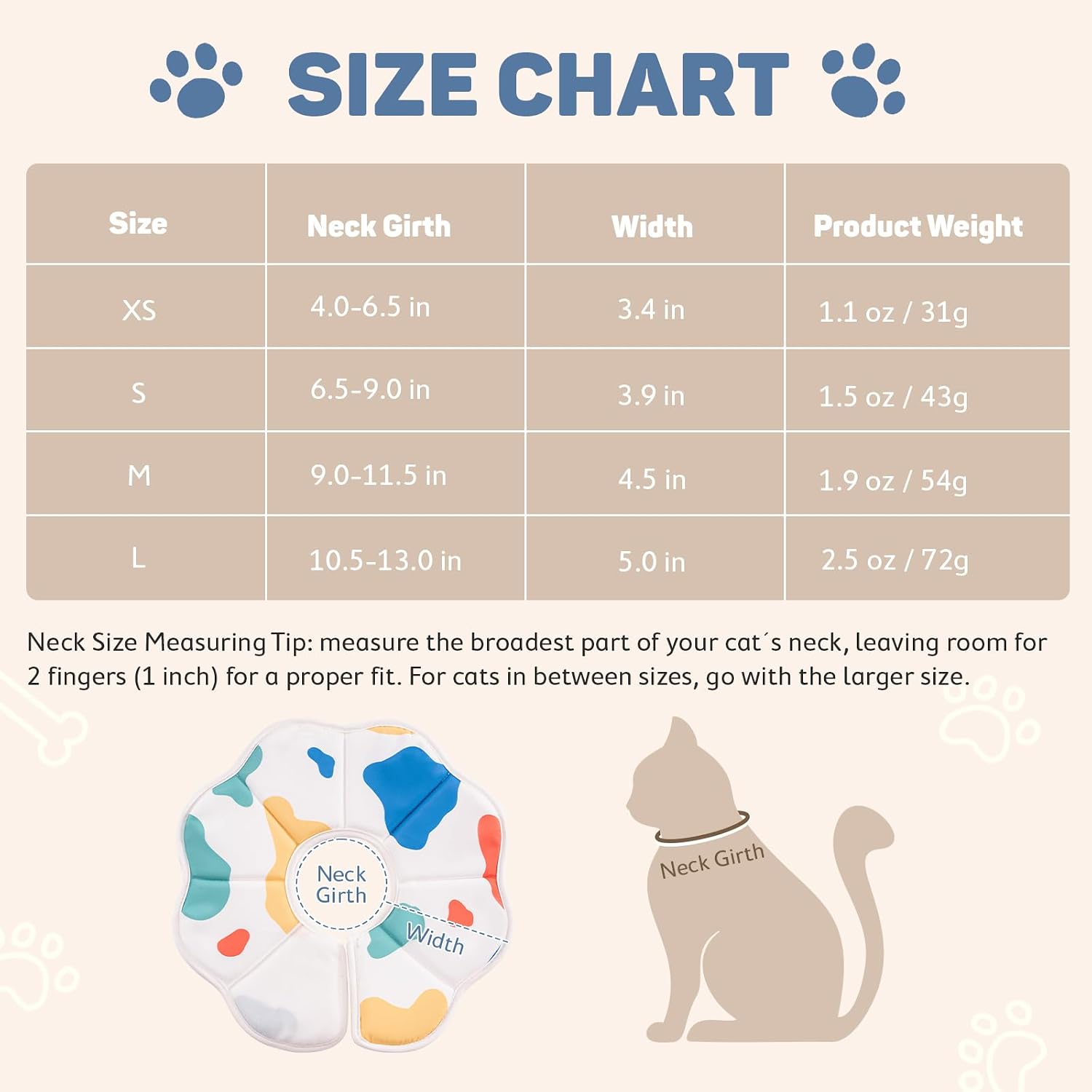 Detalle de Avont Cat Cone L Adjustable Soft E-Collar, Cow (L) – 10.5–13.0" neck, 5.0" depth
