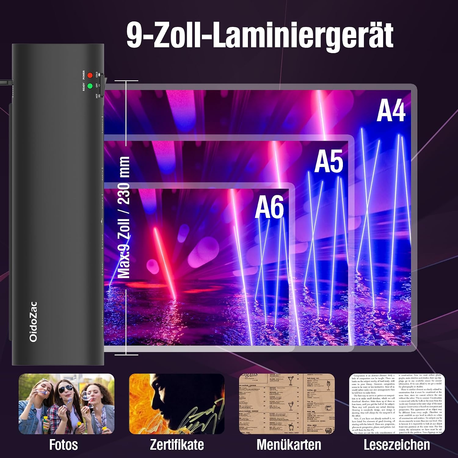 Thumbnail 5 de OidoZac A4 Laminiergerät – 4-in-1 Laminiergerät mit 80–125 μm, 15 Laminierfolien, Eckenrunder & Papierschneider