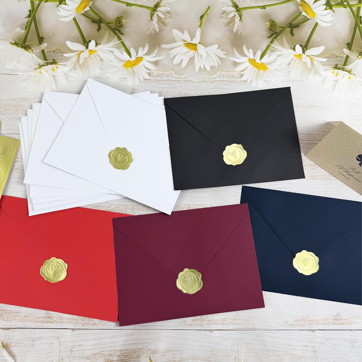 Thumbnail 4 de Rinrda Blue A7 Envelopes for 5x7 Cards, Self-Seal with Gold Stickers