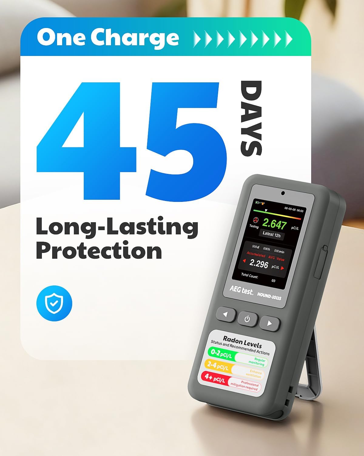 Thumbnail 2 de AEGTEST HOUND-1011S Portable Radon Detector with Color Display and Alarms