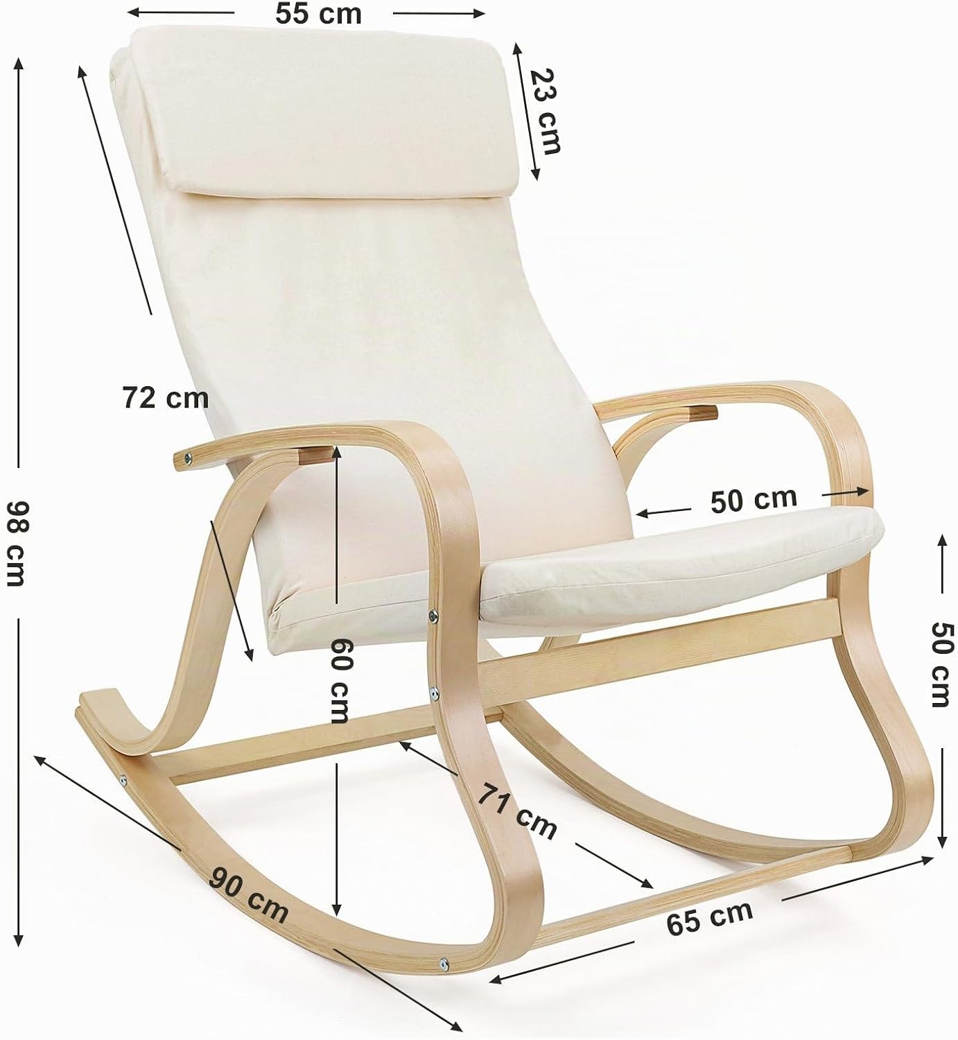 Detalle de Songmics LYY30M poltrona a dondolo beige (65 x 90 x 98 cm): comoda e con cuscino integrato