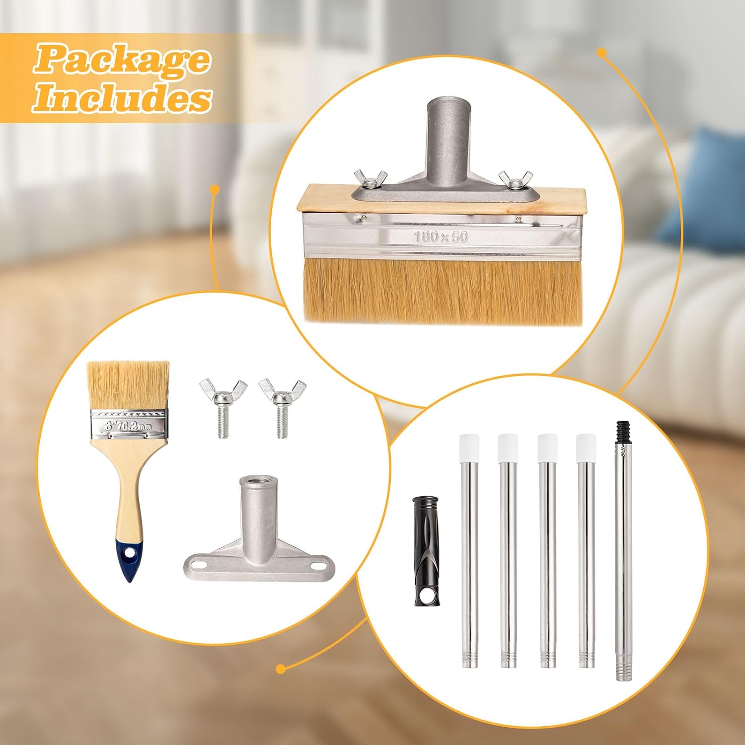 Thumbnail 4 de 7'' Decking Paint Brush with Long Handle: Adjustable Deck Stain Applicator for Wood, Fences and Furniture