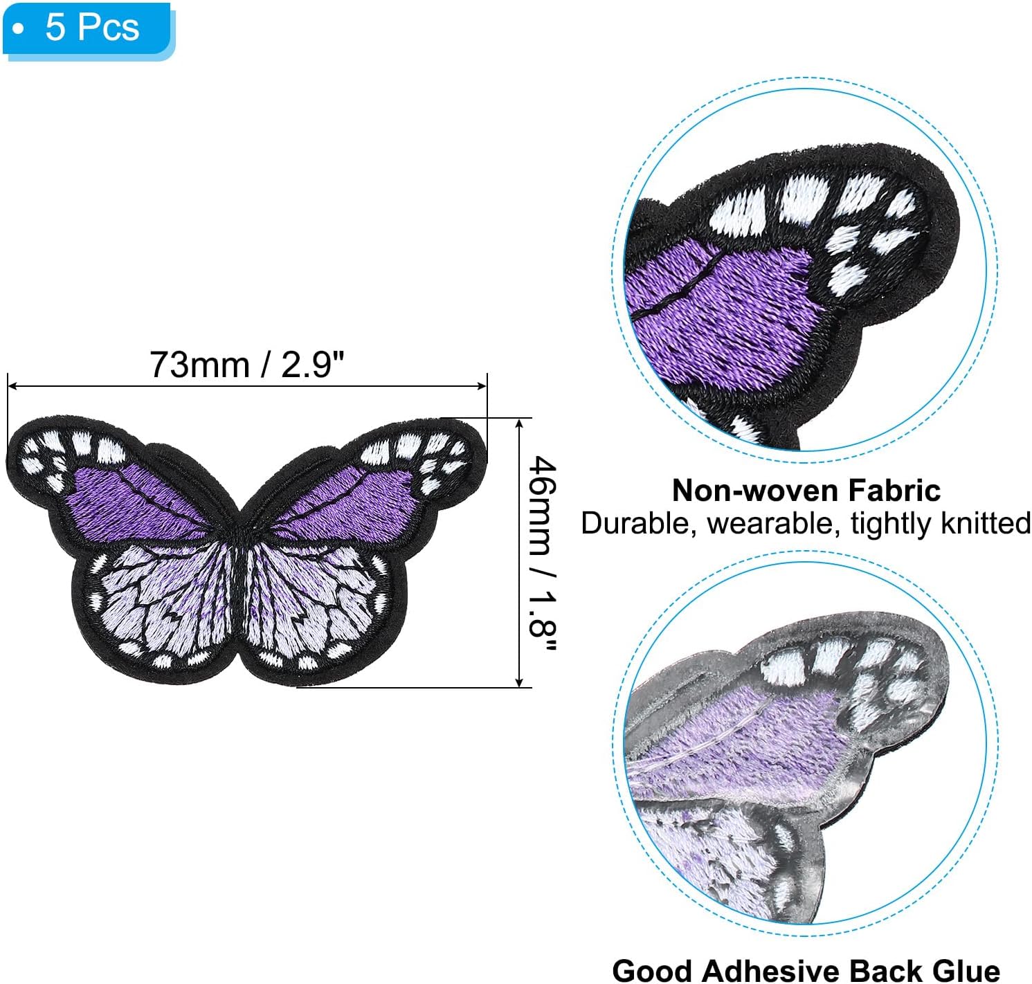 Thumbnail 1 de PATIKIL Butterfly iron on patch set (5 pcs) – purple embroidered applique for repairing and decorating