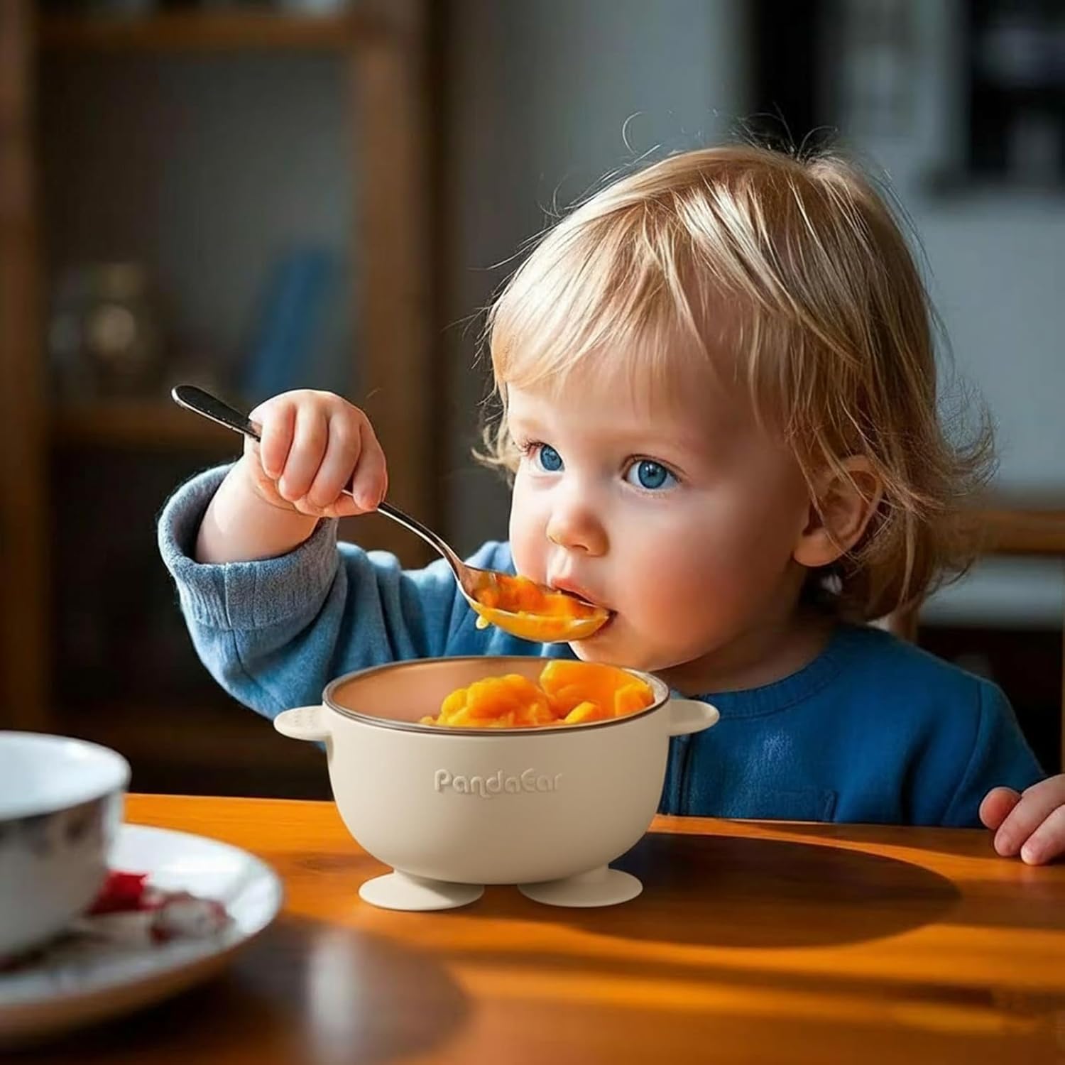 Detalle de PandaEar 3er Set Edelstahl Baby Schüsseln mit Saugnapf – Breischale für Babybrei, BPA-frei, rutschfest, bruchsicher (Blau/Grün/Braun)