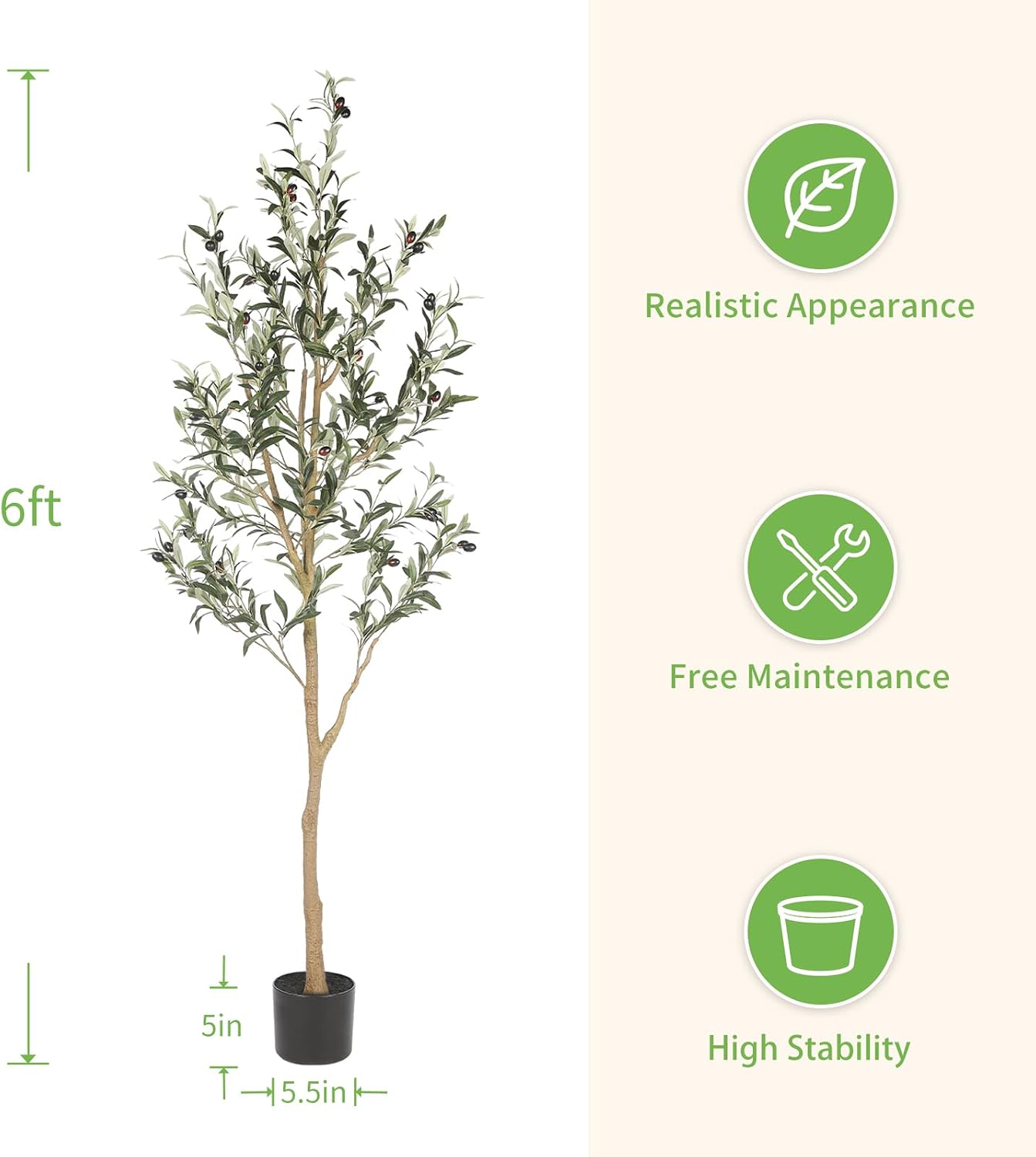 Detalle 2 de Realead 6ft Artificial Olive Tree ⚓