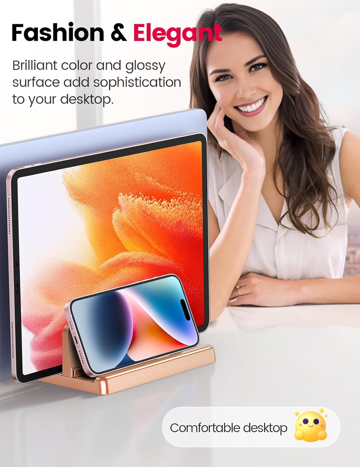 Detalle 2 de VAYDEER Vertikaler Laptop Ständer 4in1 – Roségold, platzsparend, flexibel