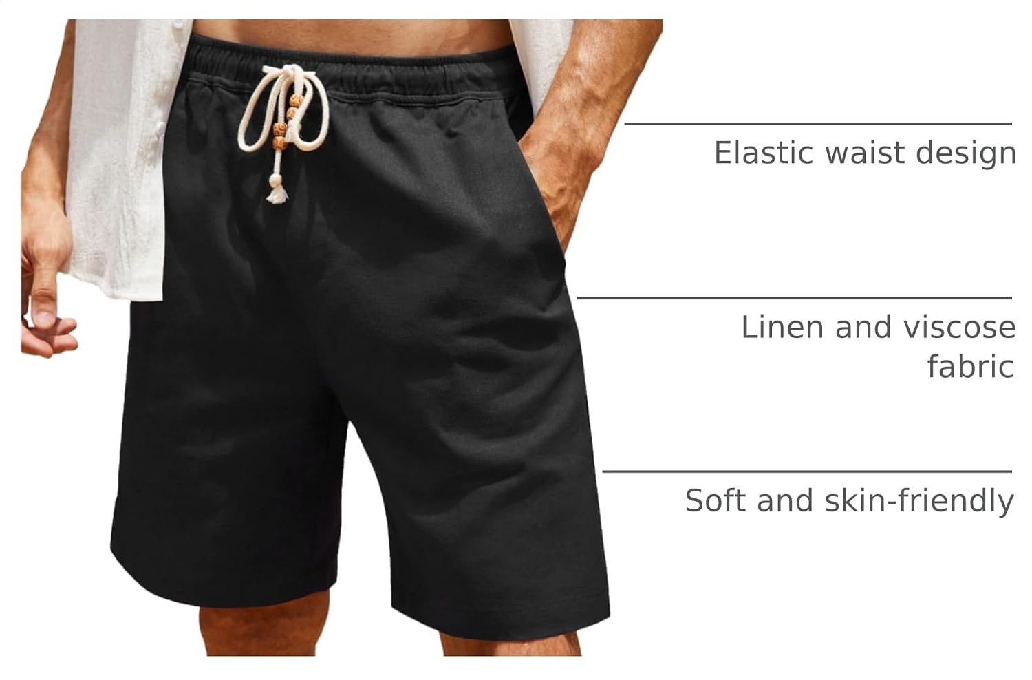 Detalle de COOFANDY Men's Linen Shorts Casual 9"/7" Elastic Waist Drawstring Summer Beach Shorts