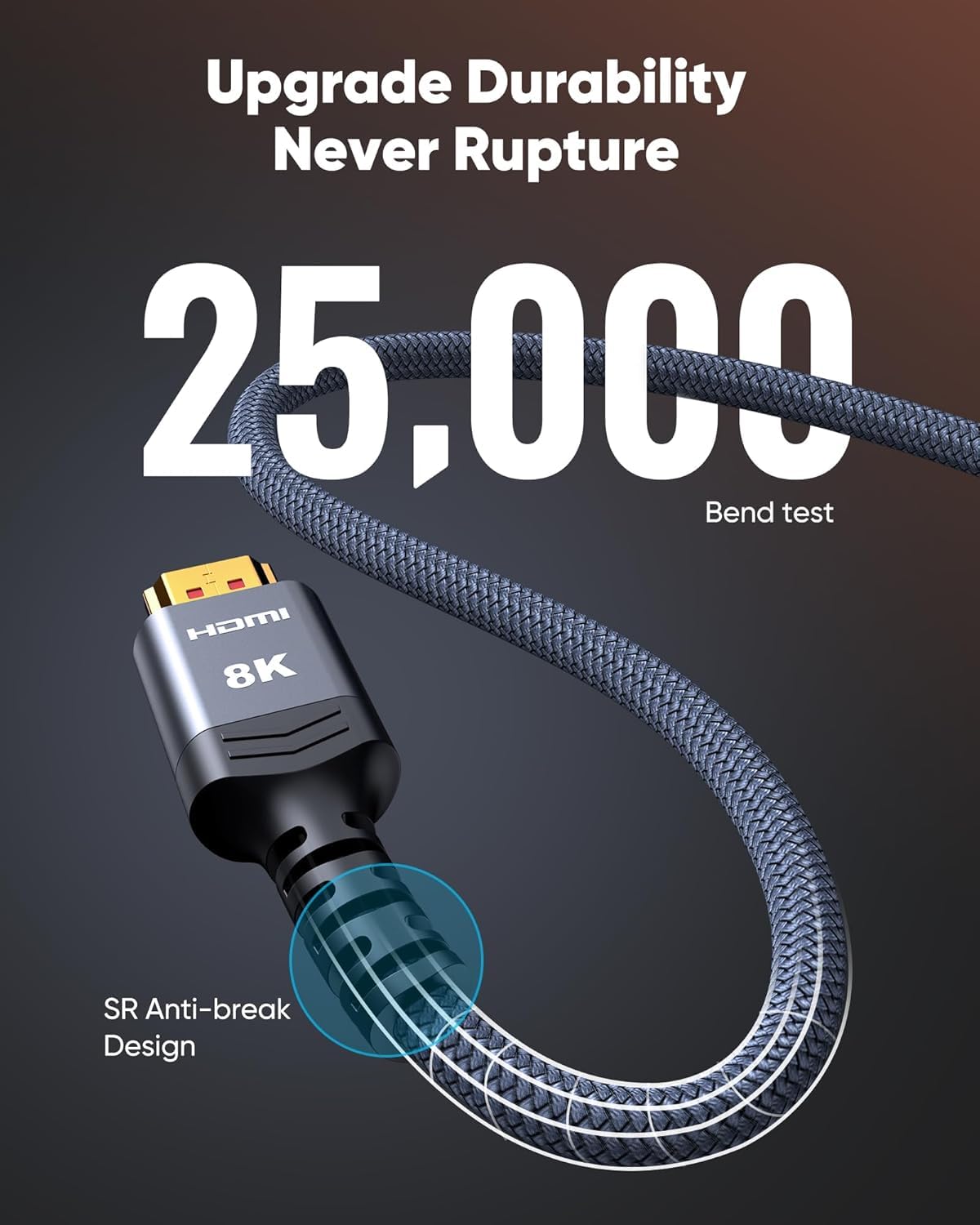 Detalle de Highwings Extra Short 8K HDMI Cable (Ultra High Speed, 4K@120Hz, 8K@60Hz, eARC) — 1.07ft Total Length