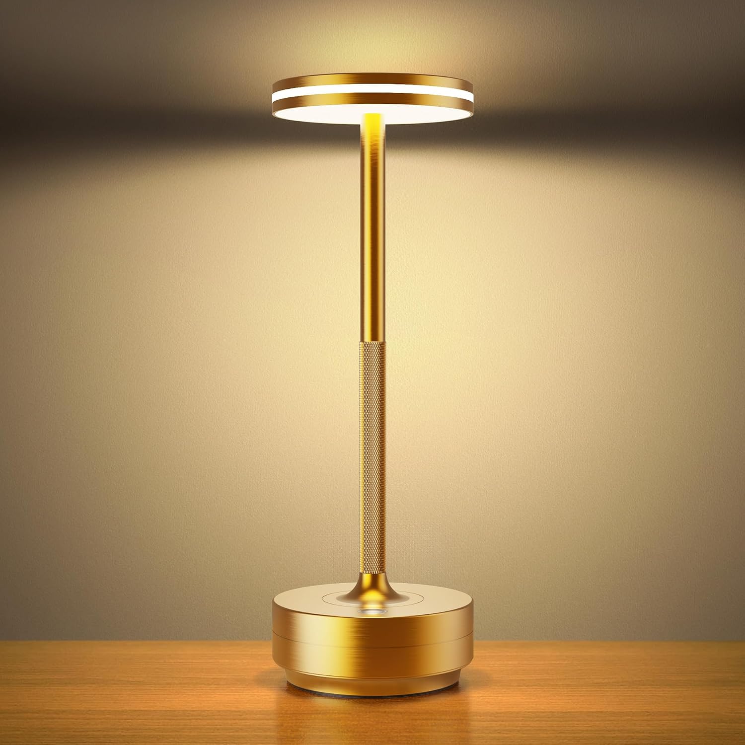 Detalle de Hapfish oplaadbare LED-tafellamp 5000 mAh, goud, dimbaar met 3 lichtkleuren