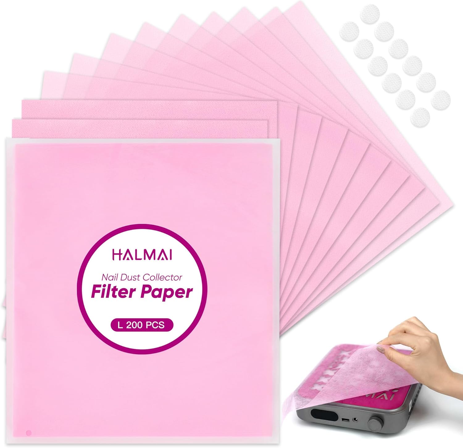 HALMAI 200 Feuilles Filtre à Poussière pour Ongles – Filtre Papier Jetable, Rose ou Blanc