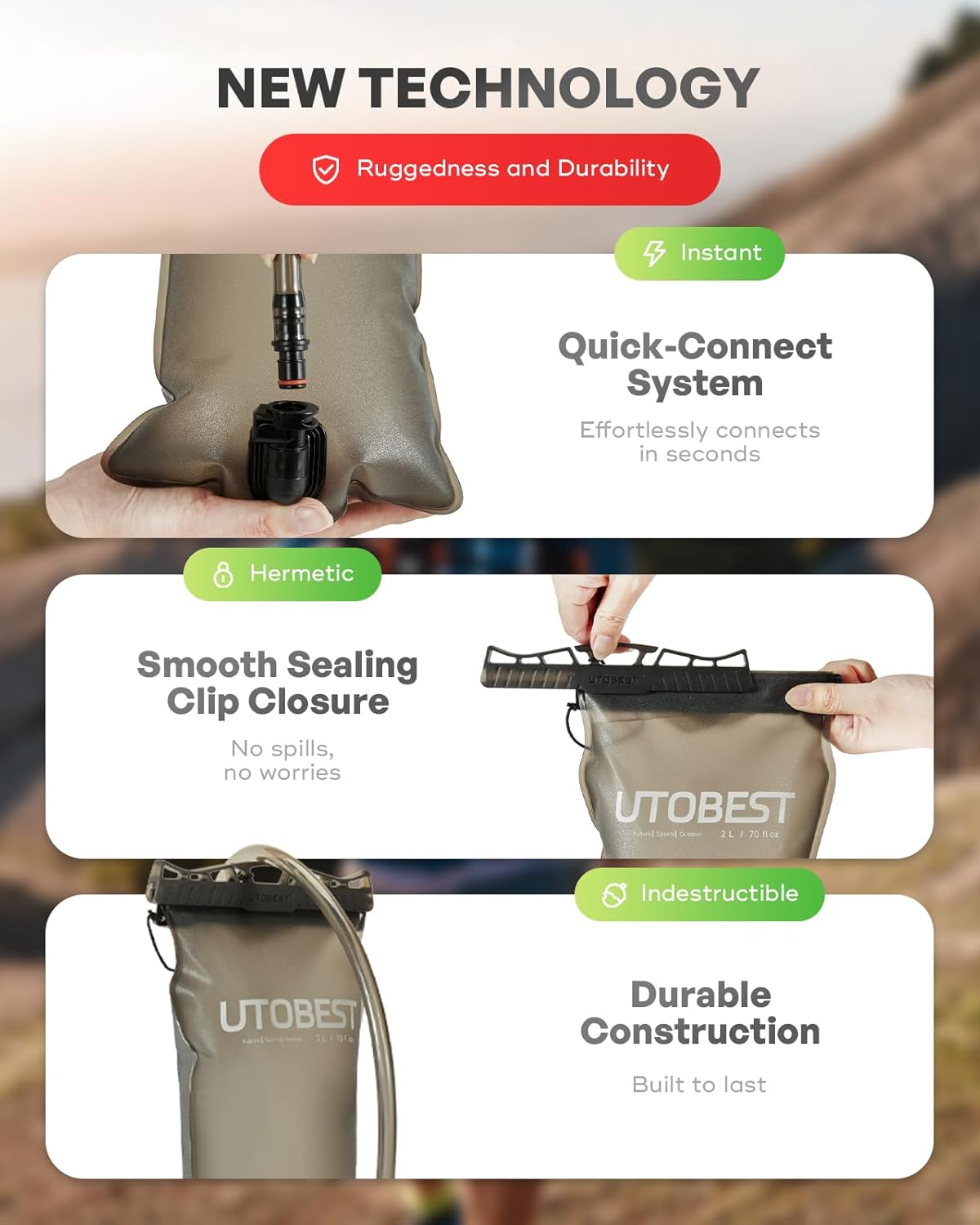 Thumbnail 4 de UTOBEST Water Bladder 2L/3L – Odorless PE+EVA Hydration Bladder, Leak-Proof 2 & 3 L Reservoir