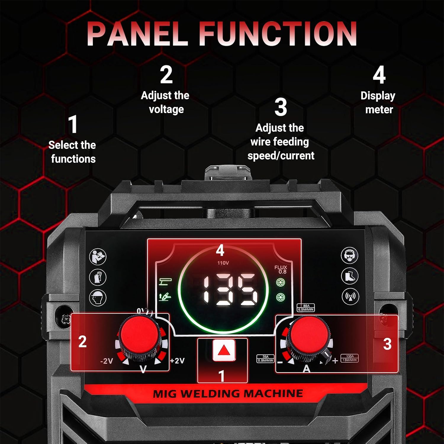 Detalle de DEKO 220V 135A 3-in-1 Saldatrice Inverter MIG/Stick/Lift TIG: compatta, versatile e adatta al fai da te
