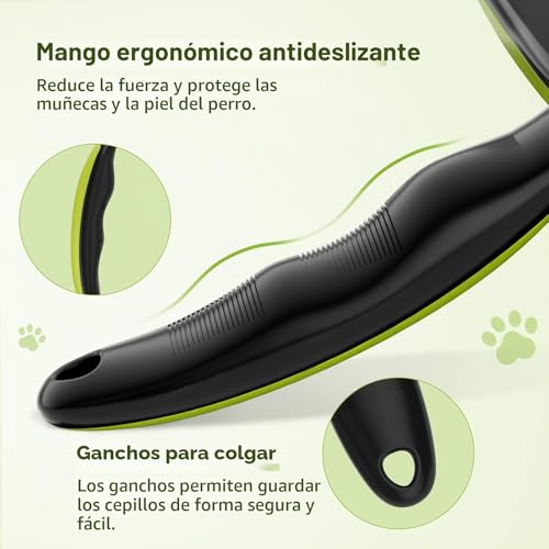 Detalle de Pecute Cepillo para perros y gatos: peine-cepillo ergonómico para pelajes cortos y largos