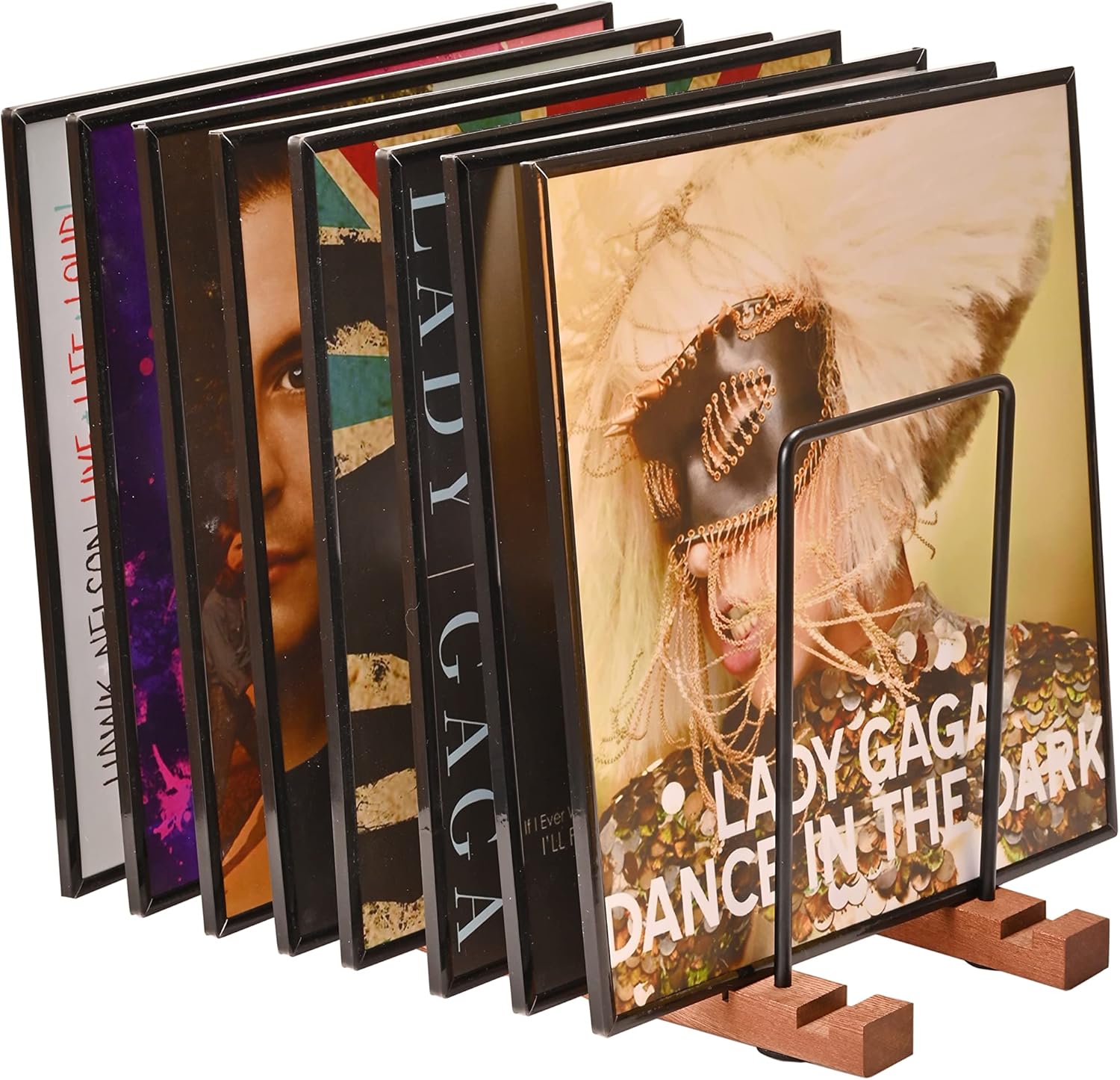 Detalle de Yorkmills solid wood vinyl record storage stand for up to 50 LPs (with adjustable stainless-steel storage boxes)