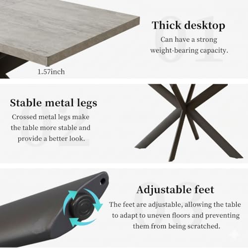 Detalle de JIEXI Set Tavolo da Pranzo Allungabile 130–170 cm con 6 Sedie in Tessuto – MDF e polvere di cemento, stile moderno