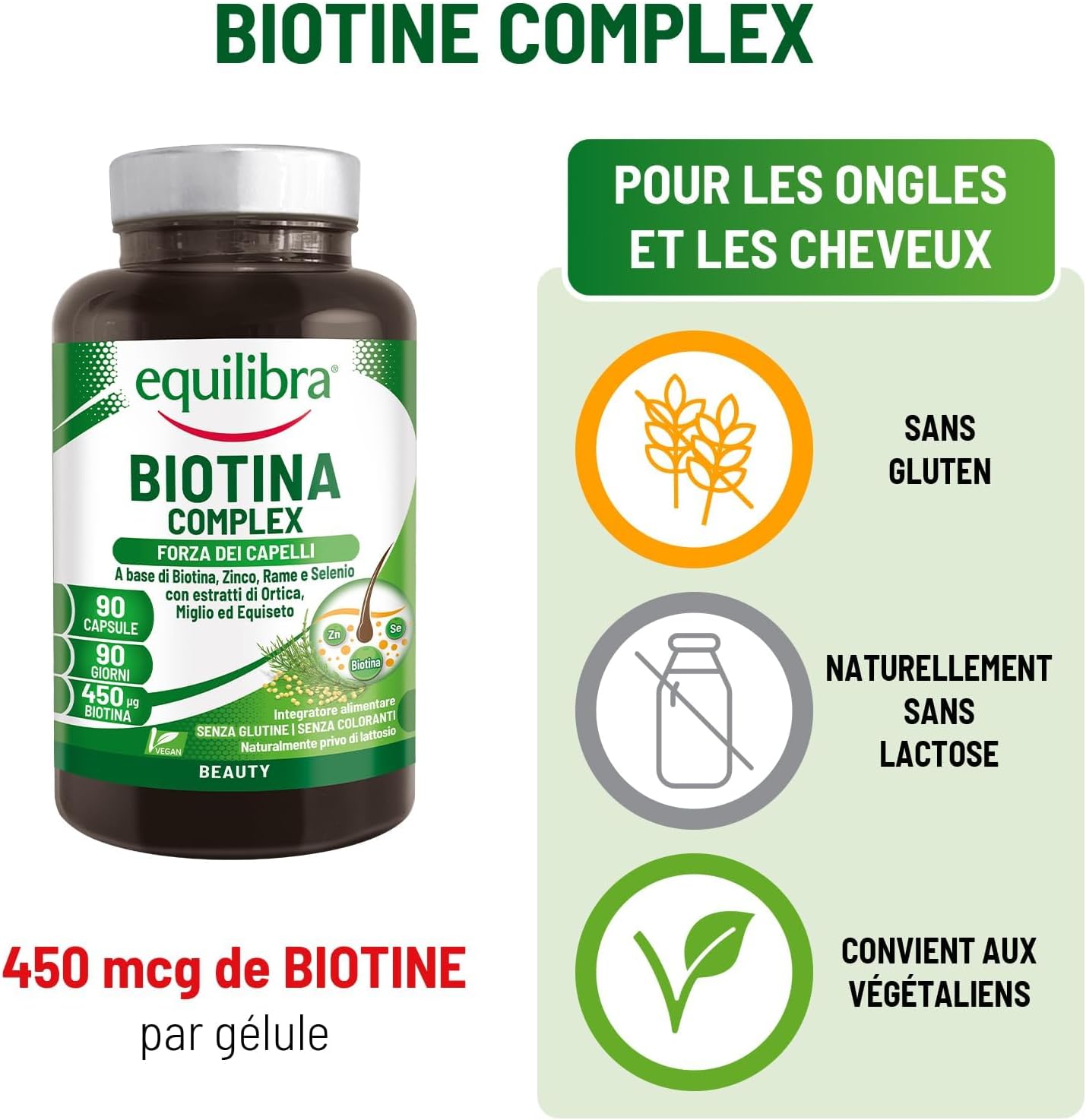Detalle de Equilibra Biotin Complex 450 μg 90 gélules