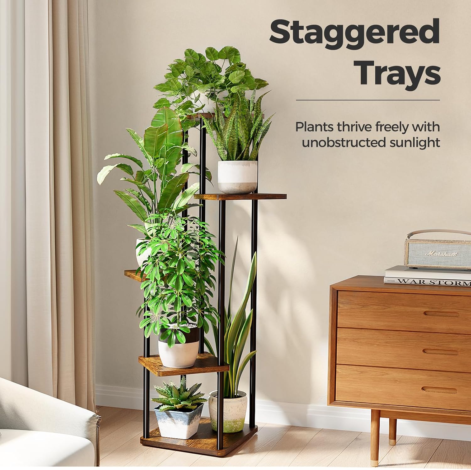 Detalle 2 de Bamworld 5-tier wooden plant stand for indoor/outdoor