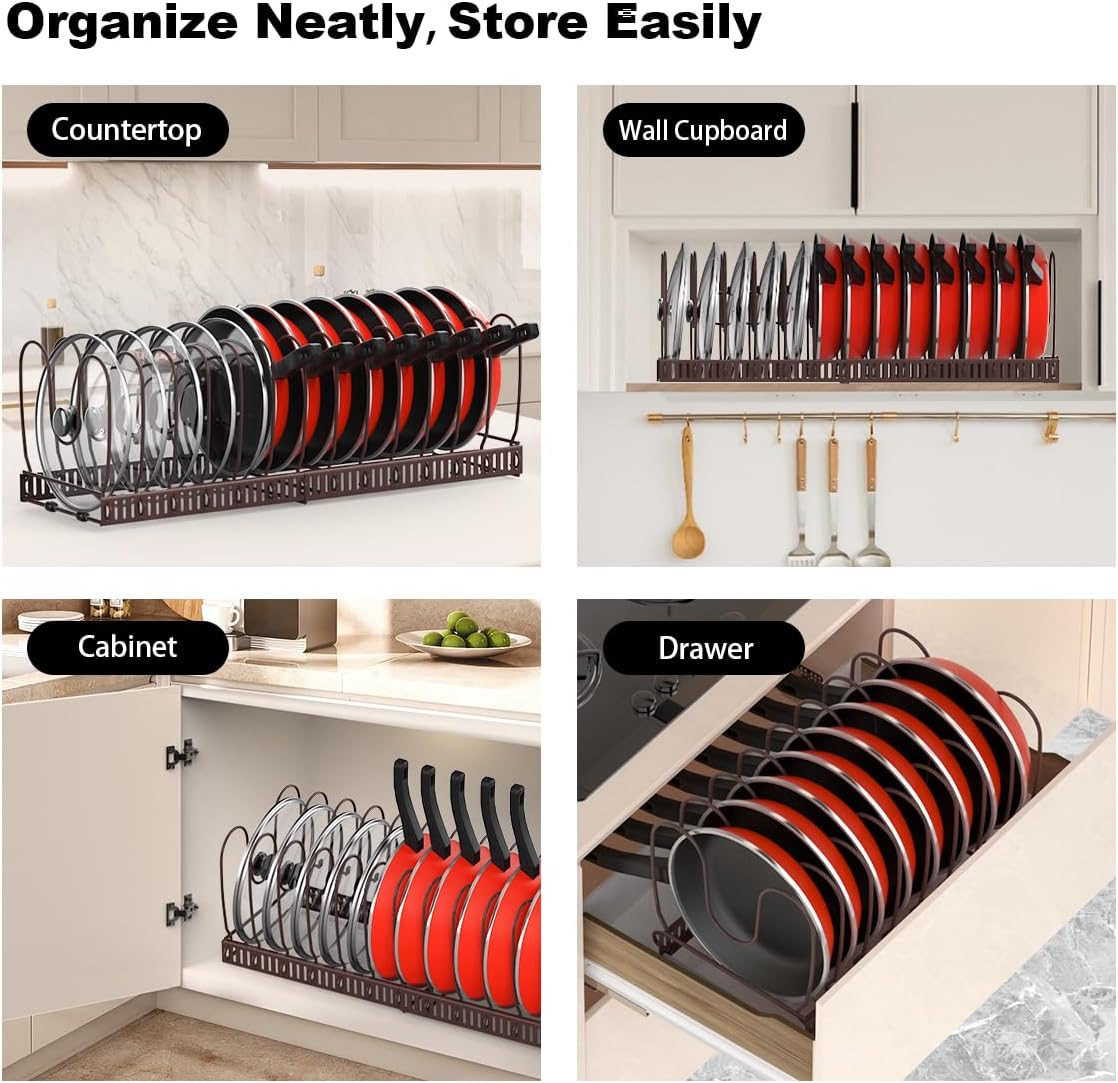 Thumbnail 5 de Housolution Pot and Pan Organizer Rack for Cabinet – Expandable, Bronze Finish