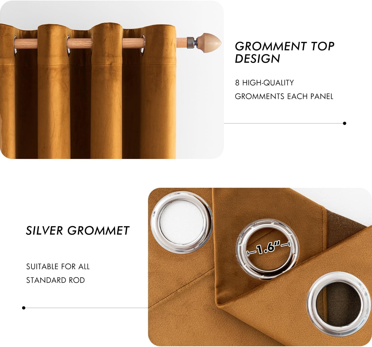 Detalle de ANRODUO Golden Brown Velvet Curtains 84 in Blackout Drapes 🪟