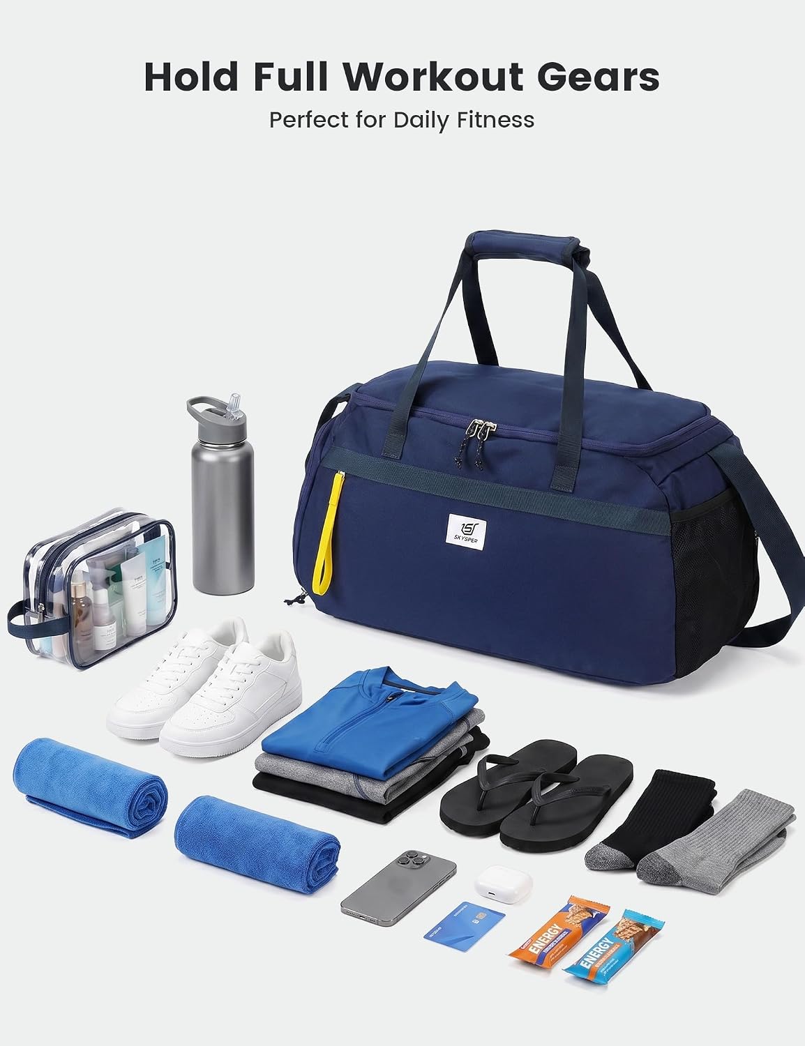 Detalle de SKYSPER 35L Sporttasche & Reisetasche mit Schuhfach und Nassfach – 48 x 26 x 27 cm, 35 L