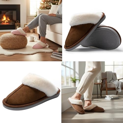 Detalle de JOMIX X005, chaussons mule femme fourrés, marron foncé, 40 EU