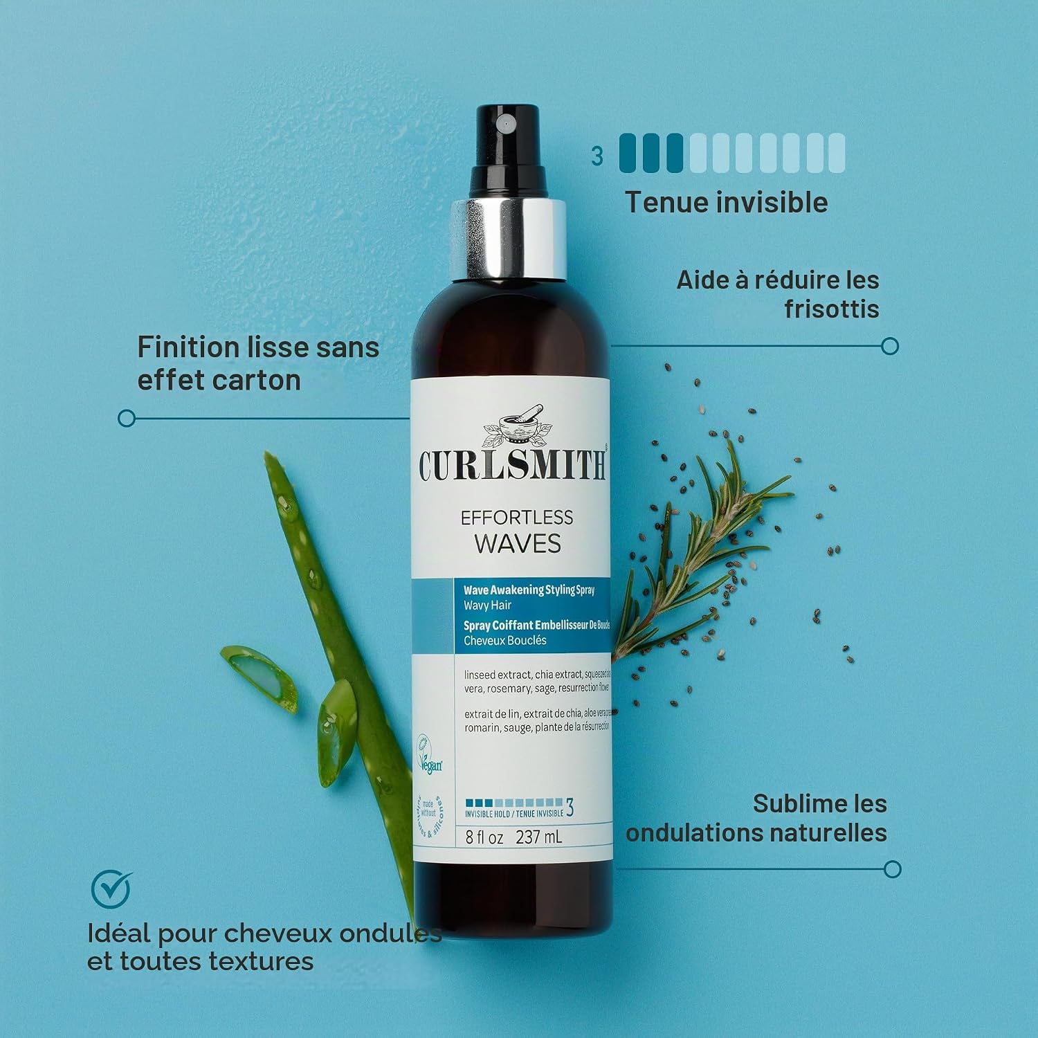 Detalle 2 de CURLSMITH Effortless Waves Styling Spray voor golvend en krullend haar, 237 ml