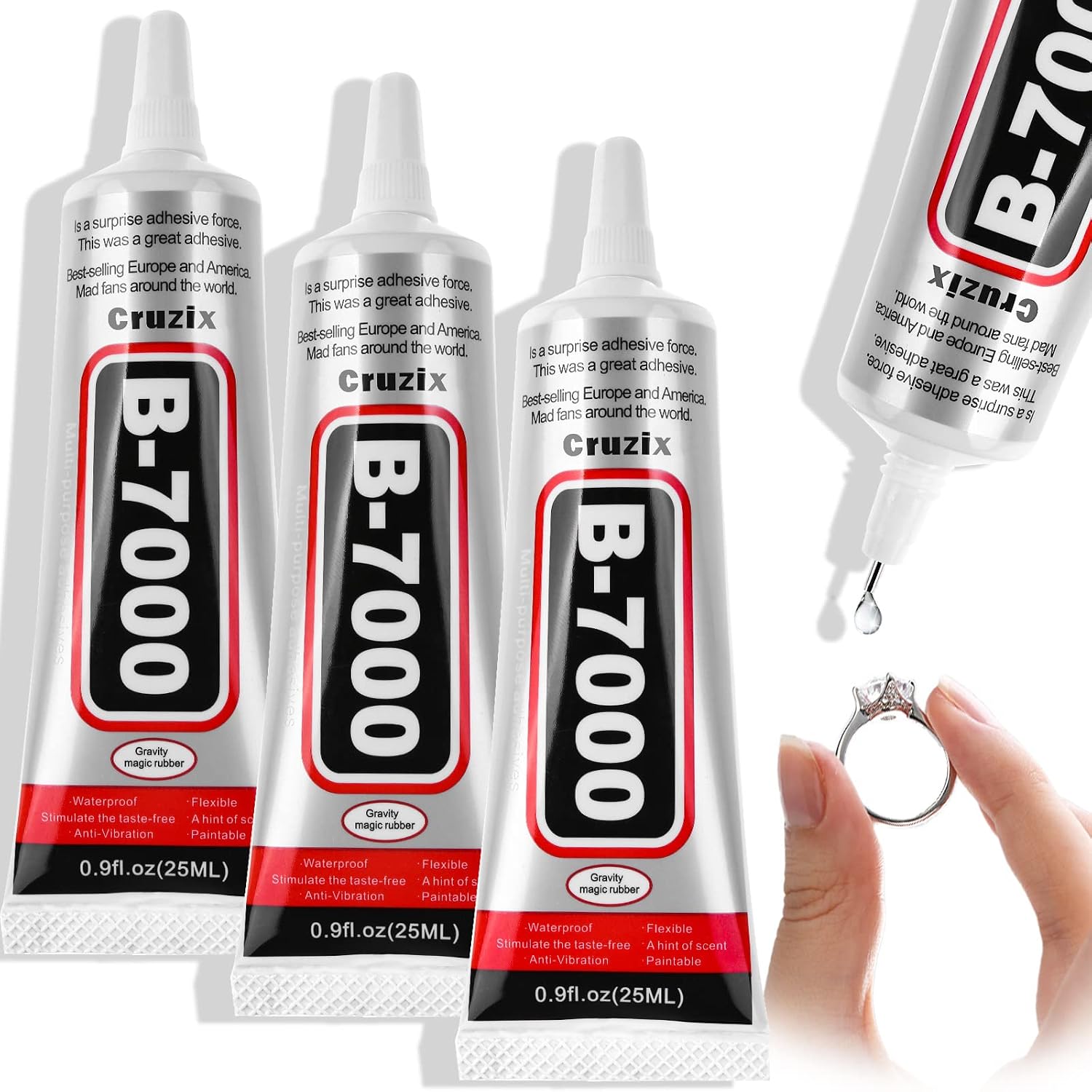 Detalle de Cruzix RZ7813 B-7000 Multipurpose Adhesive, Clear Precision Tip, 3 × 25 ml