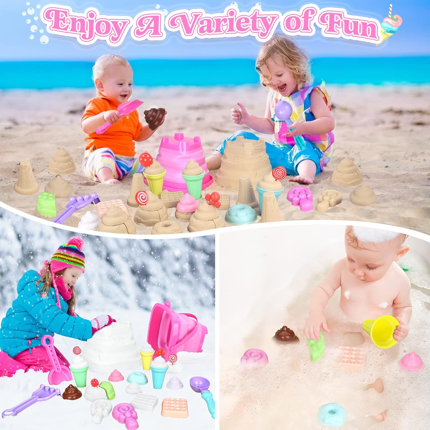 Thumbnail 5 de Collapsible Beach Toys Set: 19-Piece Ice Cream Sand Playset for Kids (3–10) with Mesh Bag