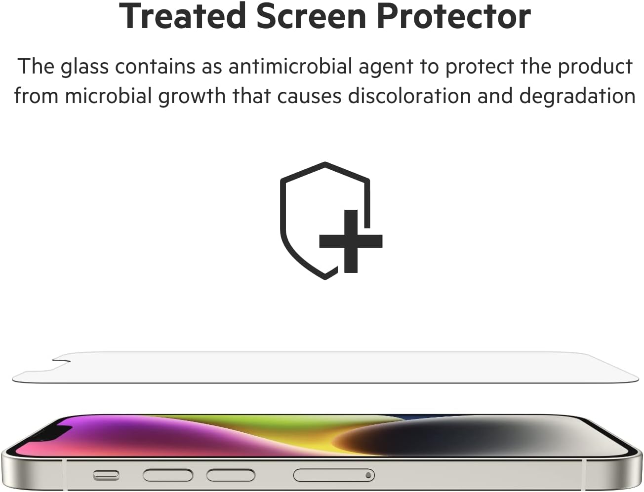 Detalle 2 de Belkin UltraGlass Proteggi schermo per iPhone 14, 13 e 13 Pro antimicrobico 9H