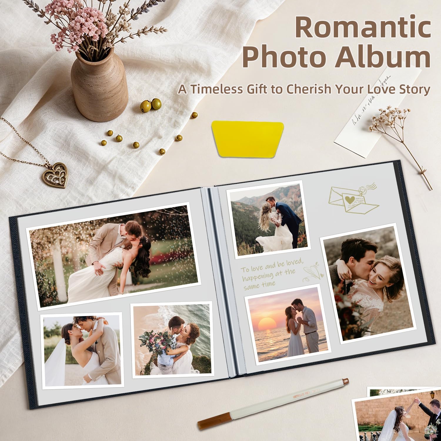 Thumbnail 4 de popotop Linen Self Adhesive Photo Album – 40 Pages, 6x4/5x7/8x10, Archival Linen Scrapbook with Scraper and Metallic Pen
