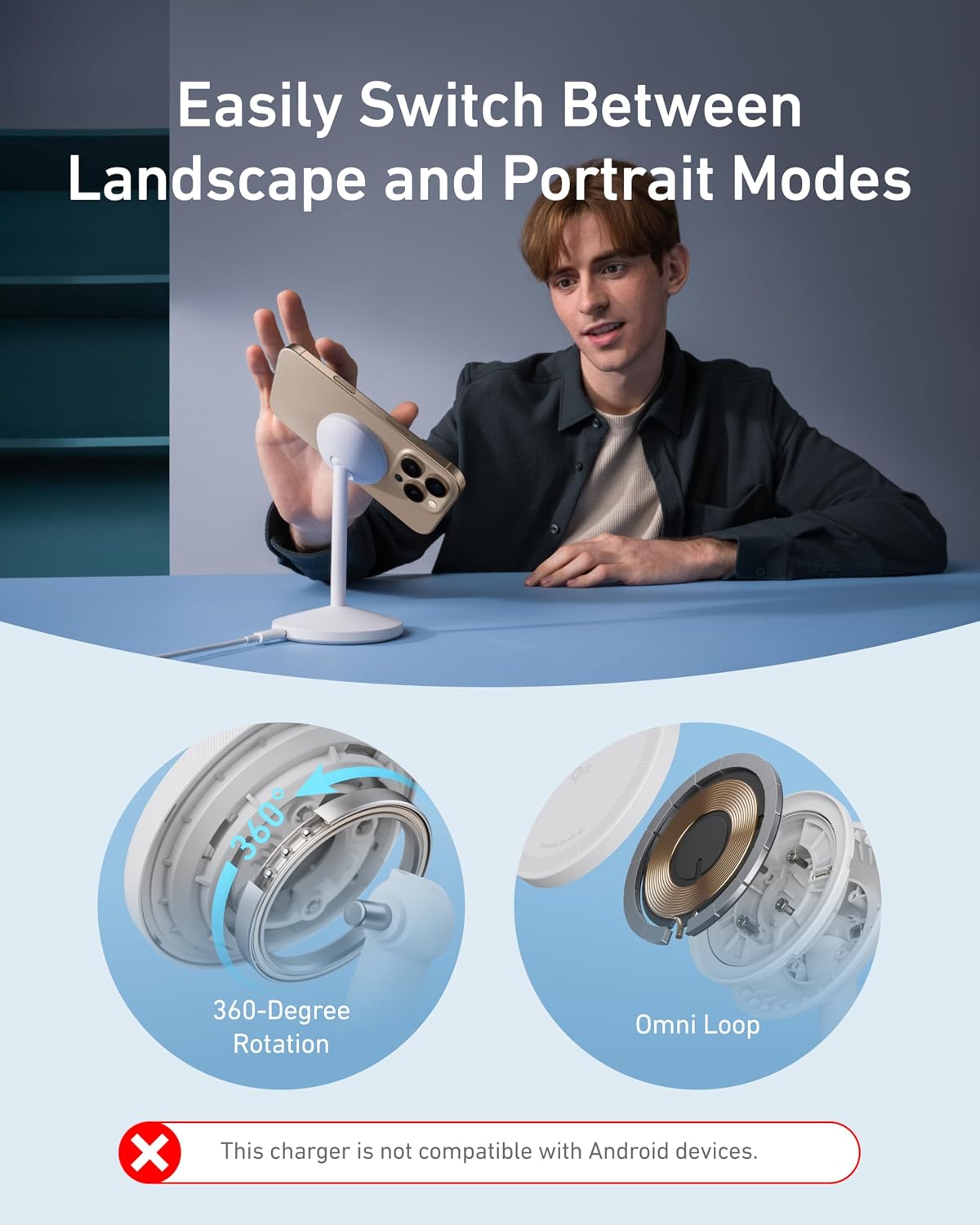 Thumbnail 4 de Anker MagGo Wireless Charger: 15W MagSafe‑Compatible Stand with 360° Rotation (No AC Adapter)