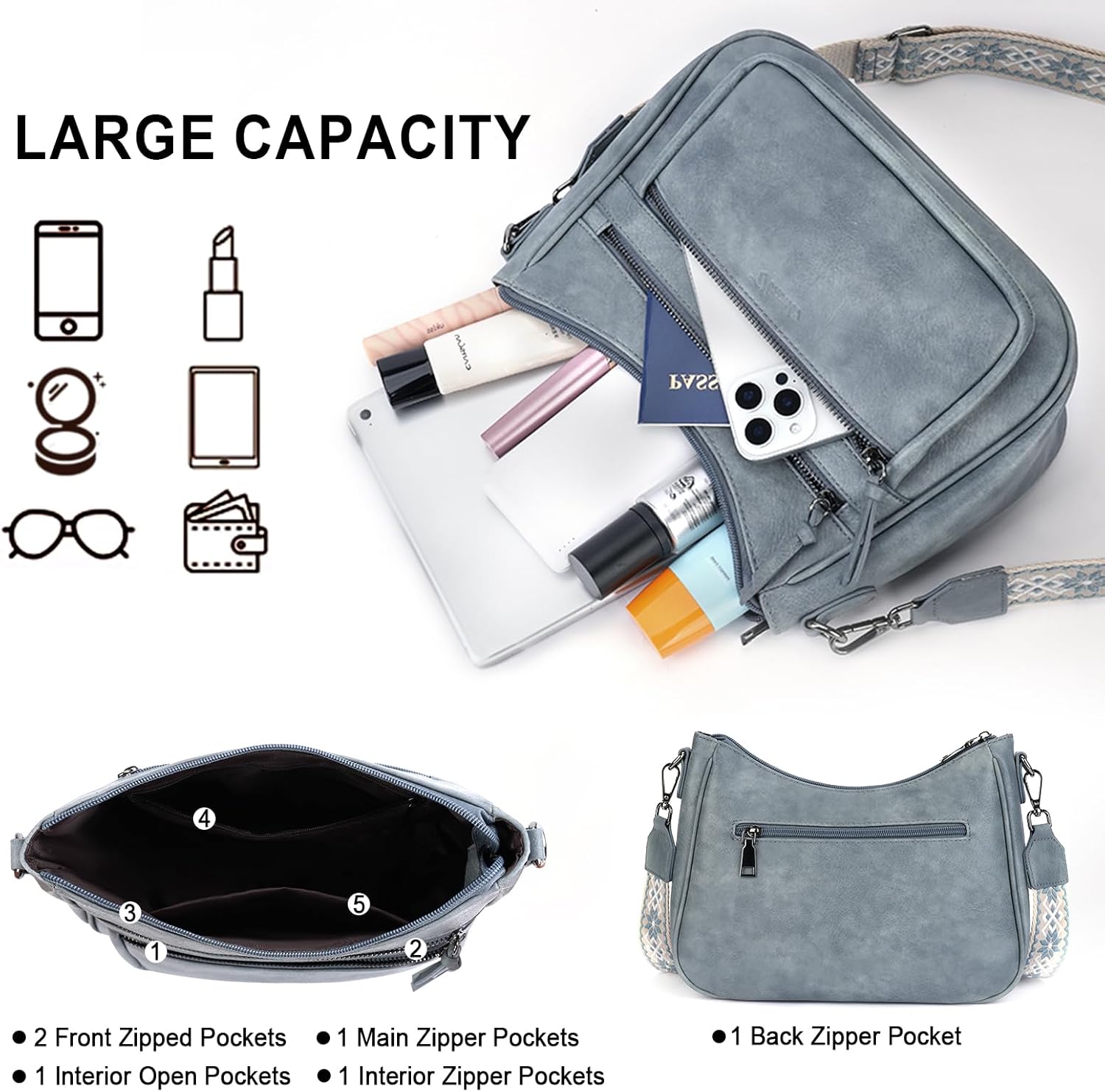 Thumbnail 2 de VIMUTI Cross Body Bag Women: Lightweight, Vegan PU Leather, Adjustable Wide Strap