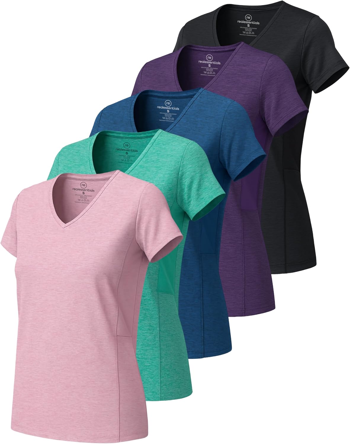 Detalle de Real Essentials 5 Pack: Women's Dry-Fit V-Neck Short Sleeve Tee