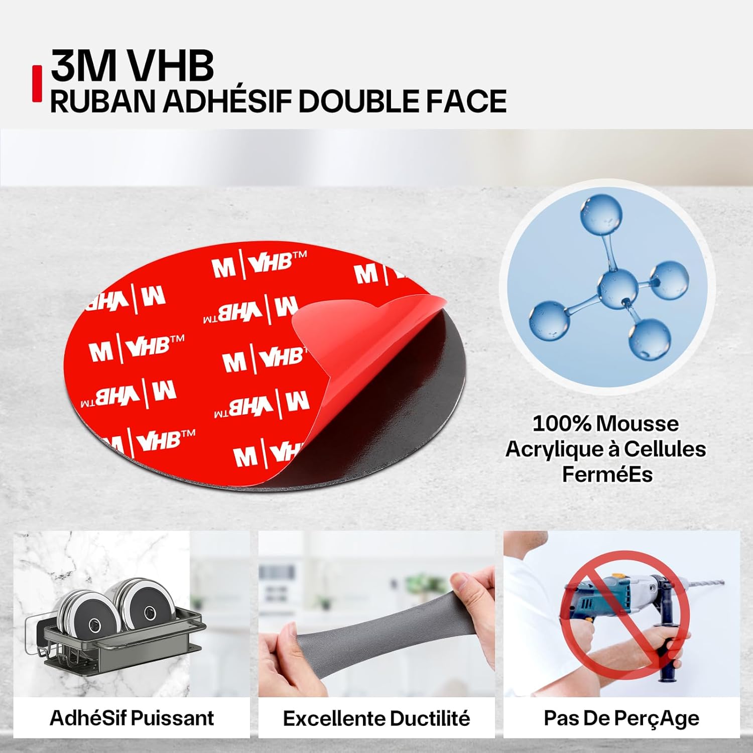 Thumbnail 2 de FIXCHORD nastro biadesivo impermeabile per tamponi adesivi, extra forte, 10 pezzi da 70 mm