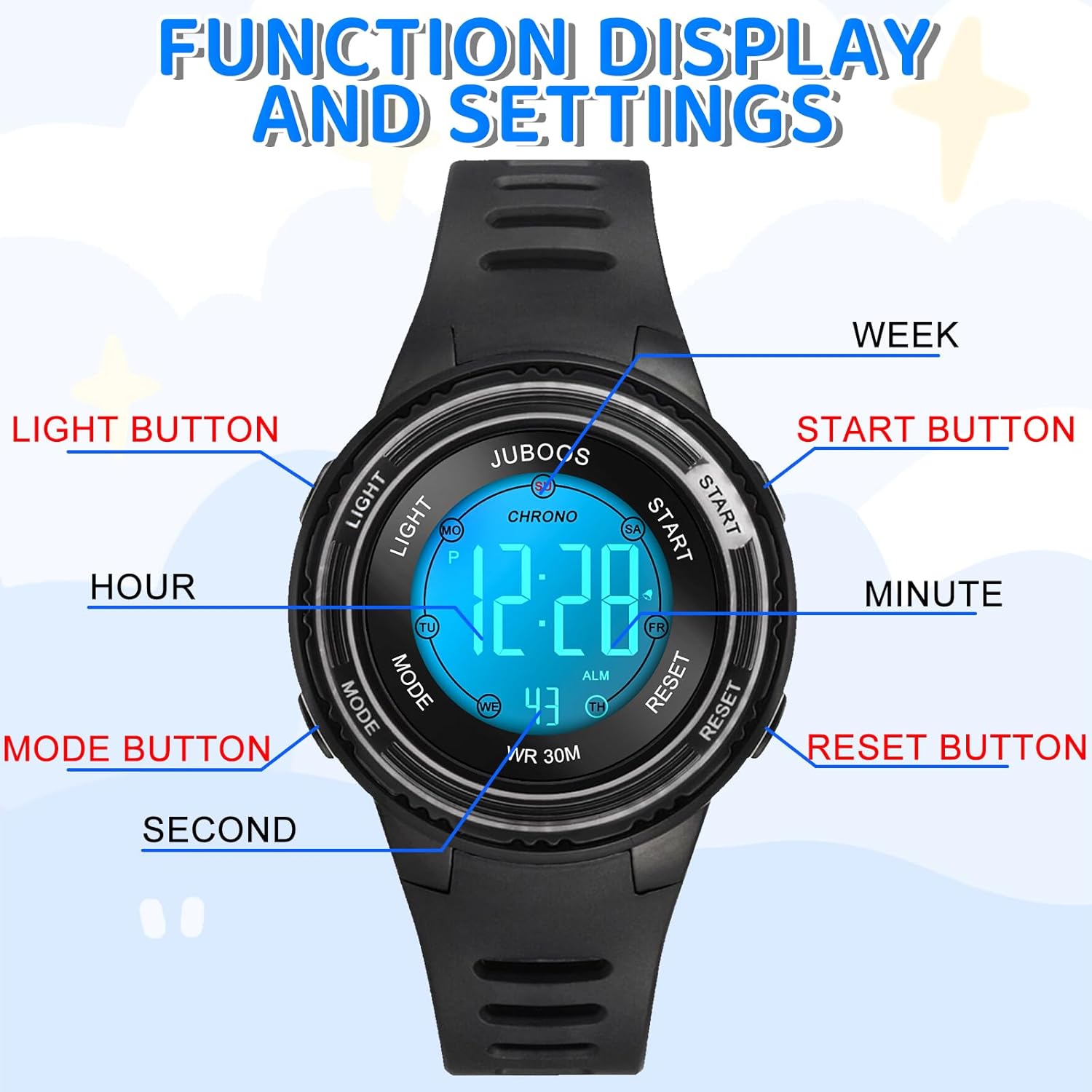 Thumbnail 3 de Juboos Reloj Digital Deportivo para Niños 5 ATM