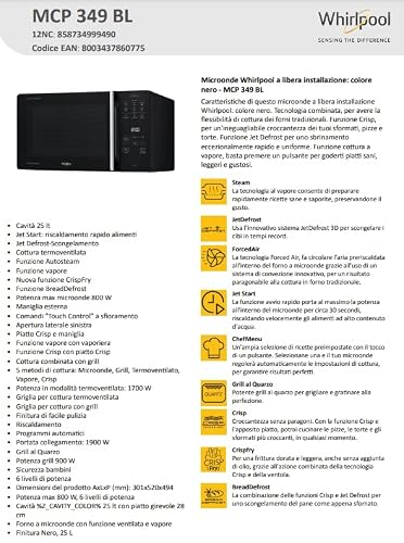 Thumbnail 11 de Whirlpool MCP 349 BL Chef Plus: microonde termoventilato con grill e funzione Crisp